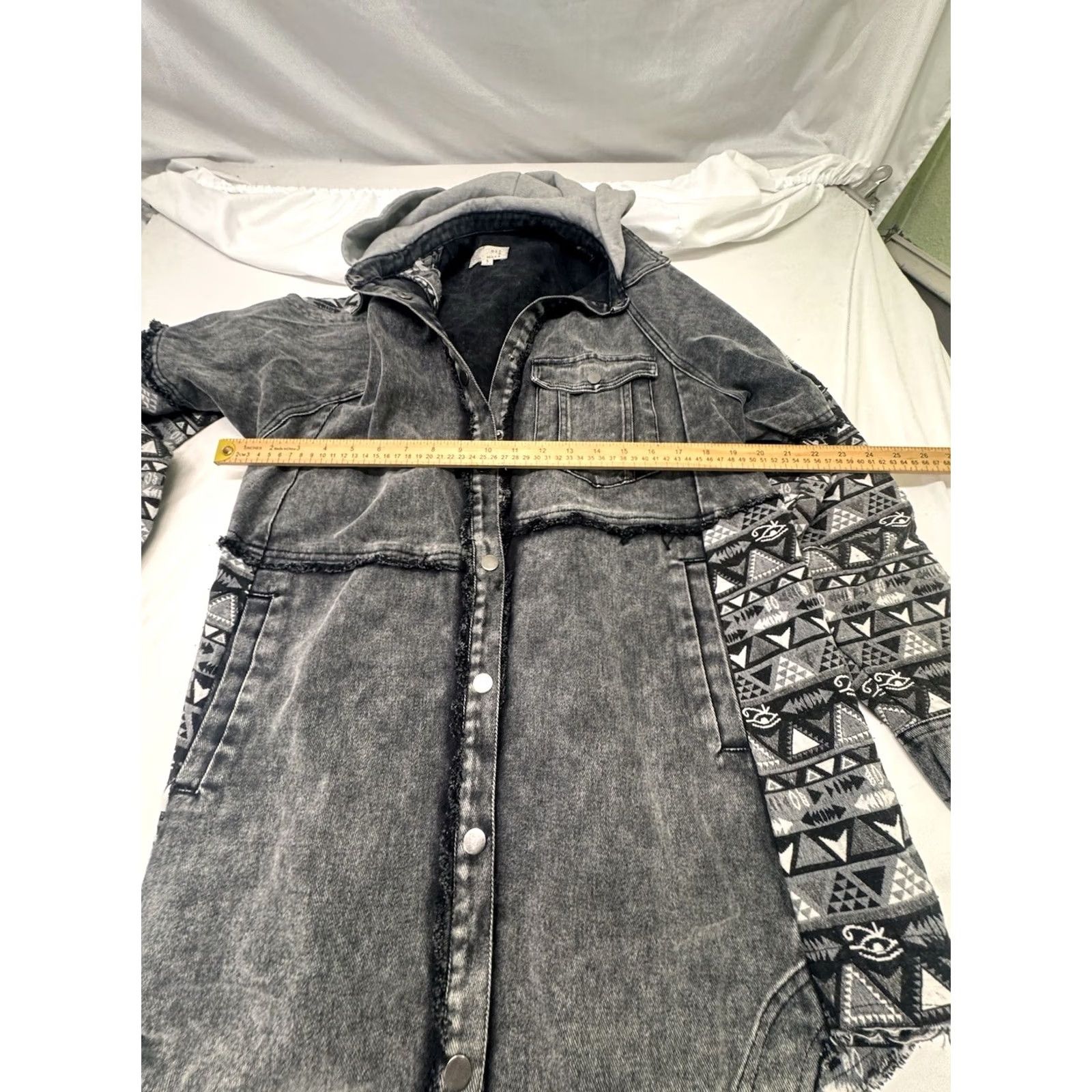 Denime Oli & Hali Jacket Shacket Black Size S Patchwork Flannel Denim Corduroy Button Snap Casual Workwear Oversize Women Size S / US 4 / IT 40 - 6 Thumbnail