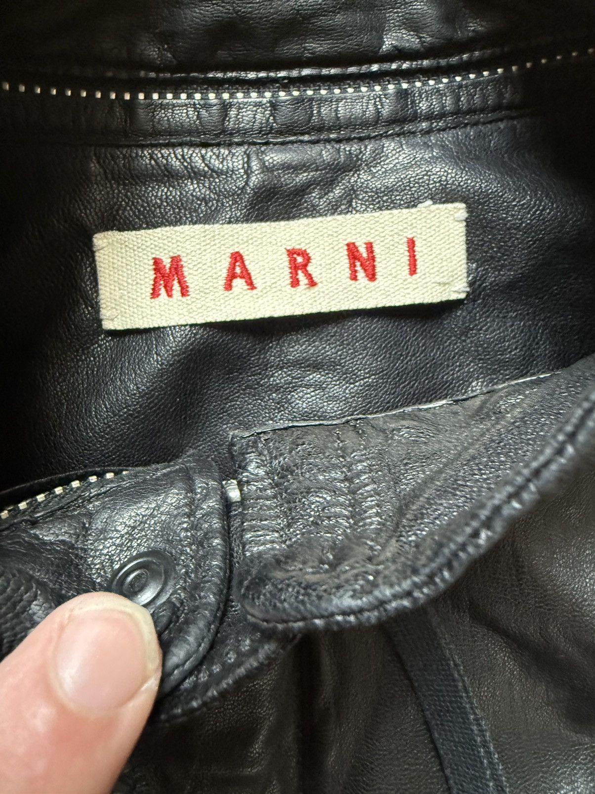 Marni Glossy Leather Oiler Biker Jacket Size US L / EU 52-54 / 3 - 3 Thumbnail