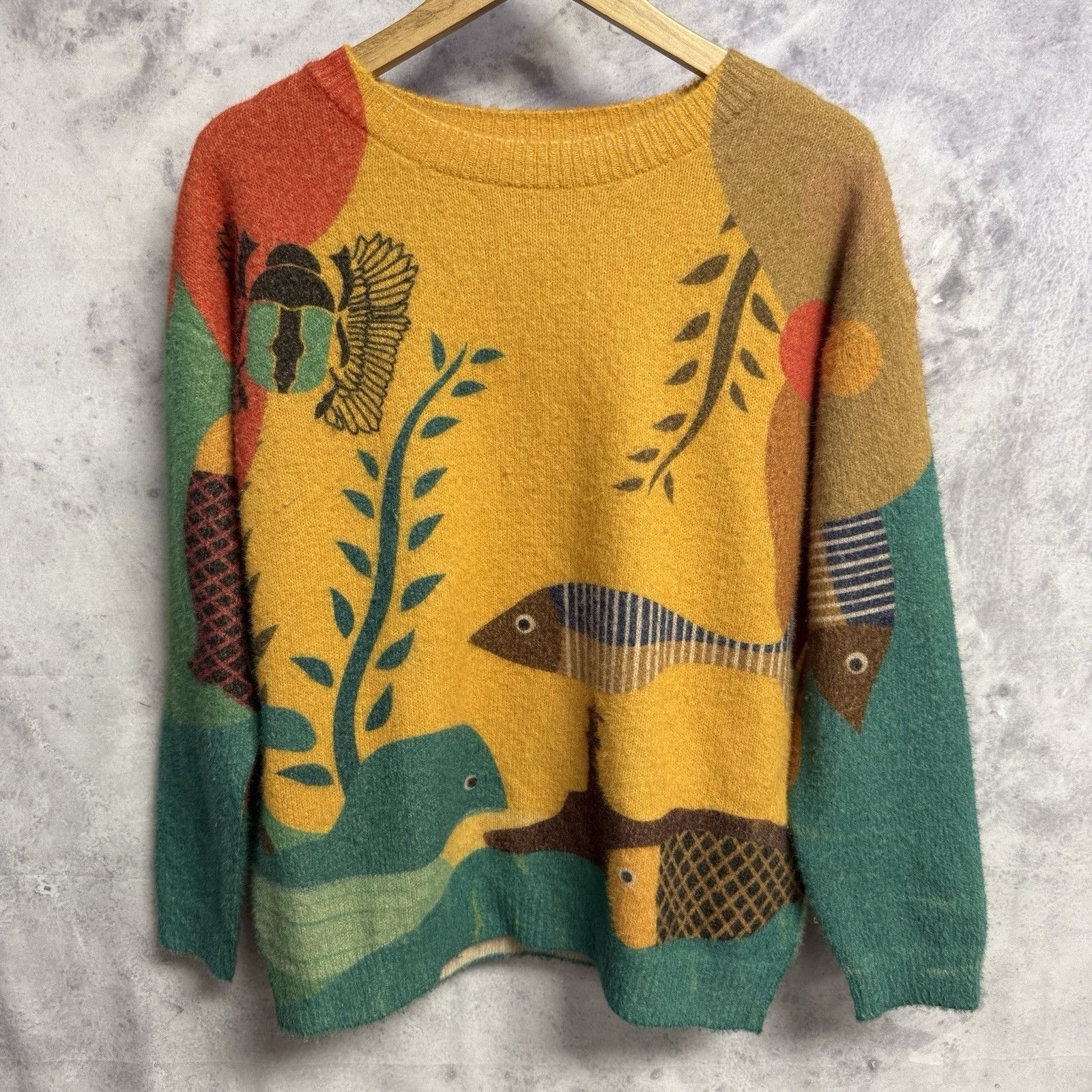 Vintage YESNO Womens Oversized Soft Cozy Graphic Pullover Wool Cotto Size S / US 4 / IT 40 - 1 Thumbnail