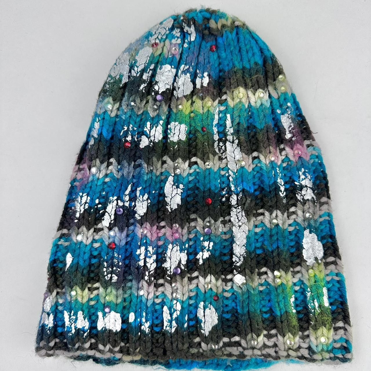 Other ASTROBOI* Green and Brown Striped Rhinestone Beanie Size ONE SIZE - 2 Thumbnail