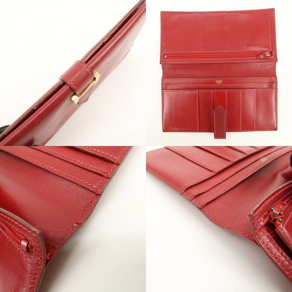 Hermes Hermes Bearn Classic Box Calf Bi-fold Long Wallet Red Size ONE SIZE - 6 Thumbnail