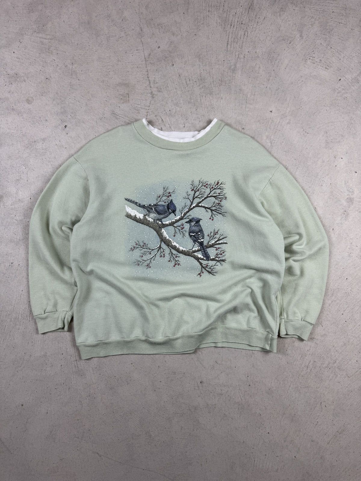 Vintage 1990s Light Green Bird Crewneck Size US S / EU 44-46 / 1 - 1 Thumbnail