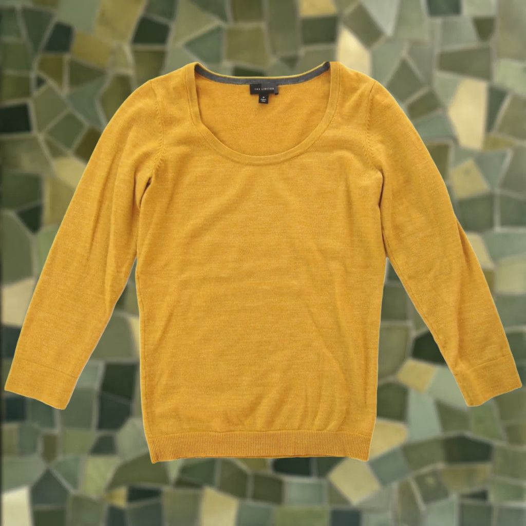 Vintage The Limited Wool Blend Stretch Mustard Yellow 3/4 Sleeve Scoop Neck Sweater S Size S / US 4 / IT 40 - 1 Thumbnail