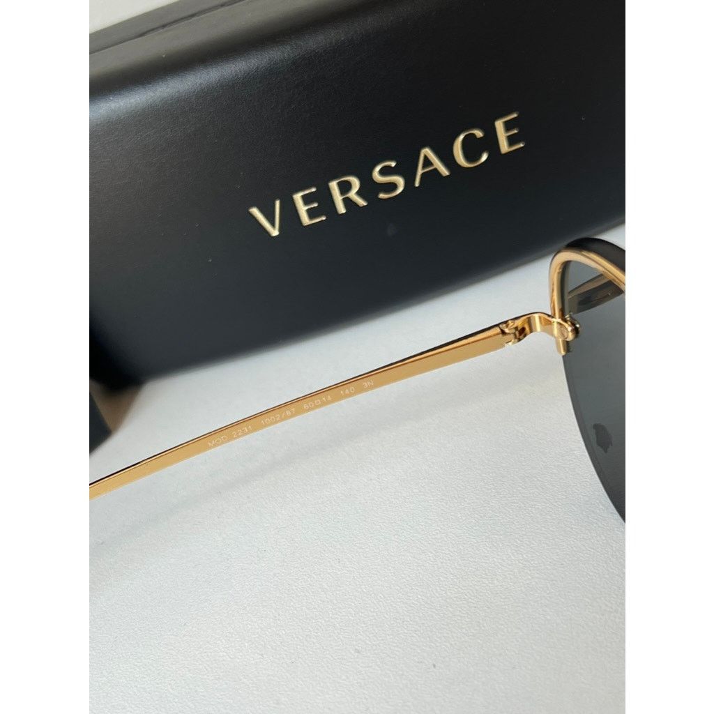 Versace NEW Versace VE2231 Black Medusa Rimless Aviator Sunglasses Size ONE SIZE - 7 Thumbnail