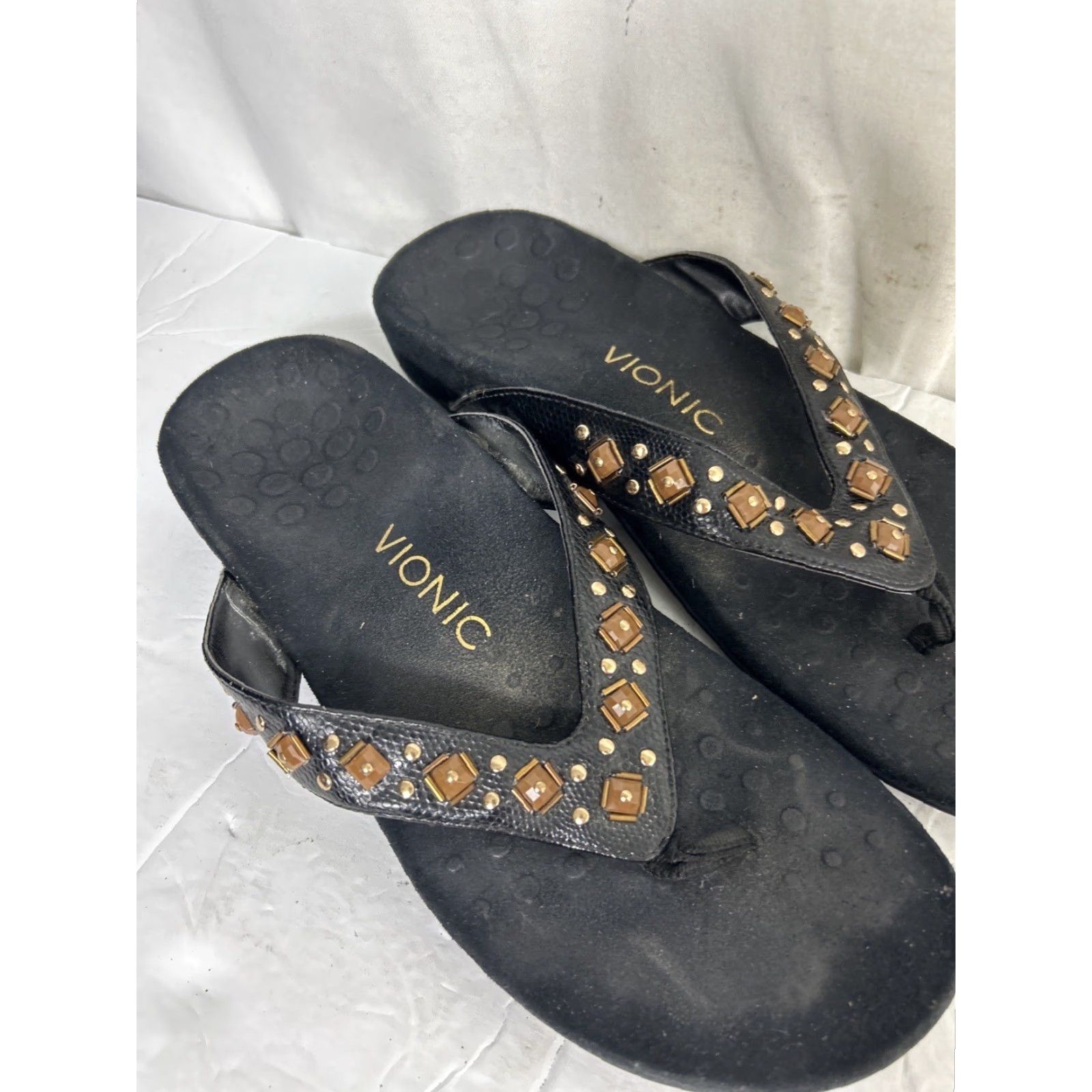 Vionic Vionic Womens Sandal Floriana Slip On Thong Black Studded Beaded Embellished Arch Support Casual Shoes 9 Womens Size US 9 / IT 39 - 3 Thumbnail