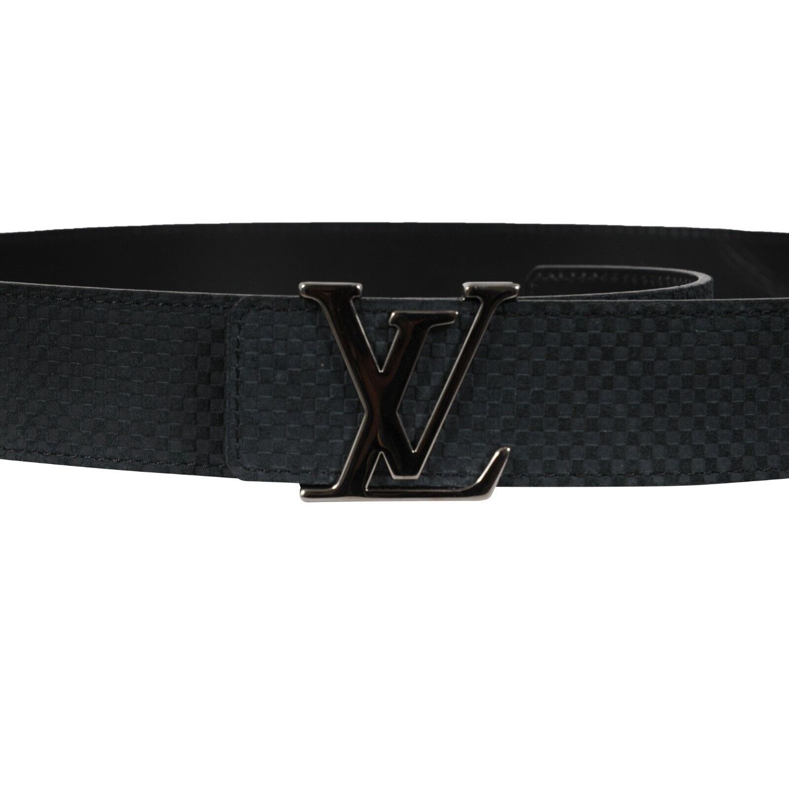 Louis Vuitton Mini Damier 40mm LV Initials Belt Blue Suede Size 40 - 12 Thumbnail