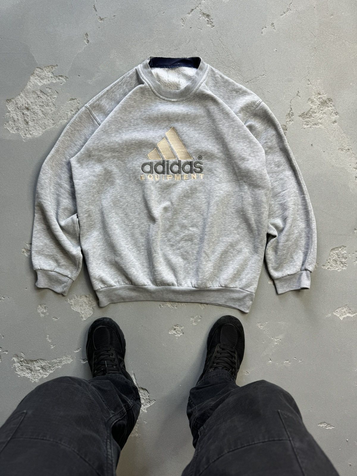 Adidas × Vintage 90s Vintage Adidas Equipment Grey Baggy Crewneck Sweatshirt Size US XL / EU 56 / 4 - 1 Thumbnail