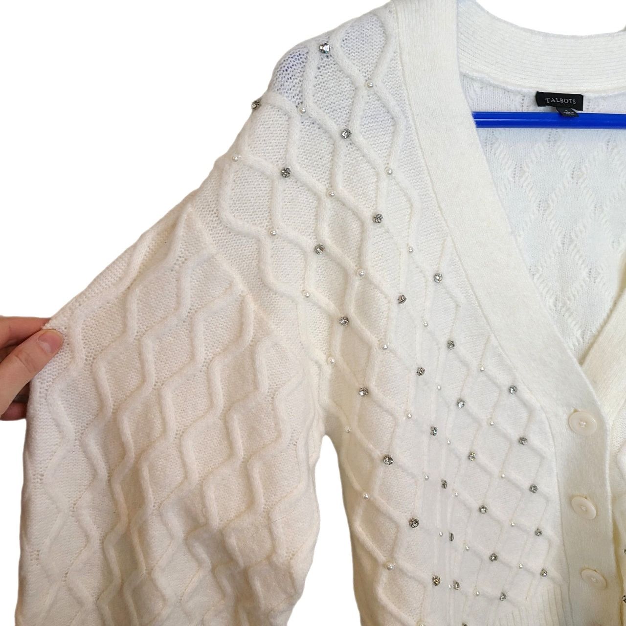 Robert Talbott Talbots Womens Wool Lattice Knit Rhinestone Cardigan Sweater Size S / US 4 / IT 40 - 6 Thumbnail