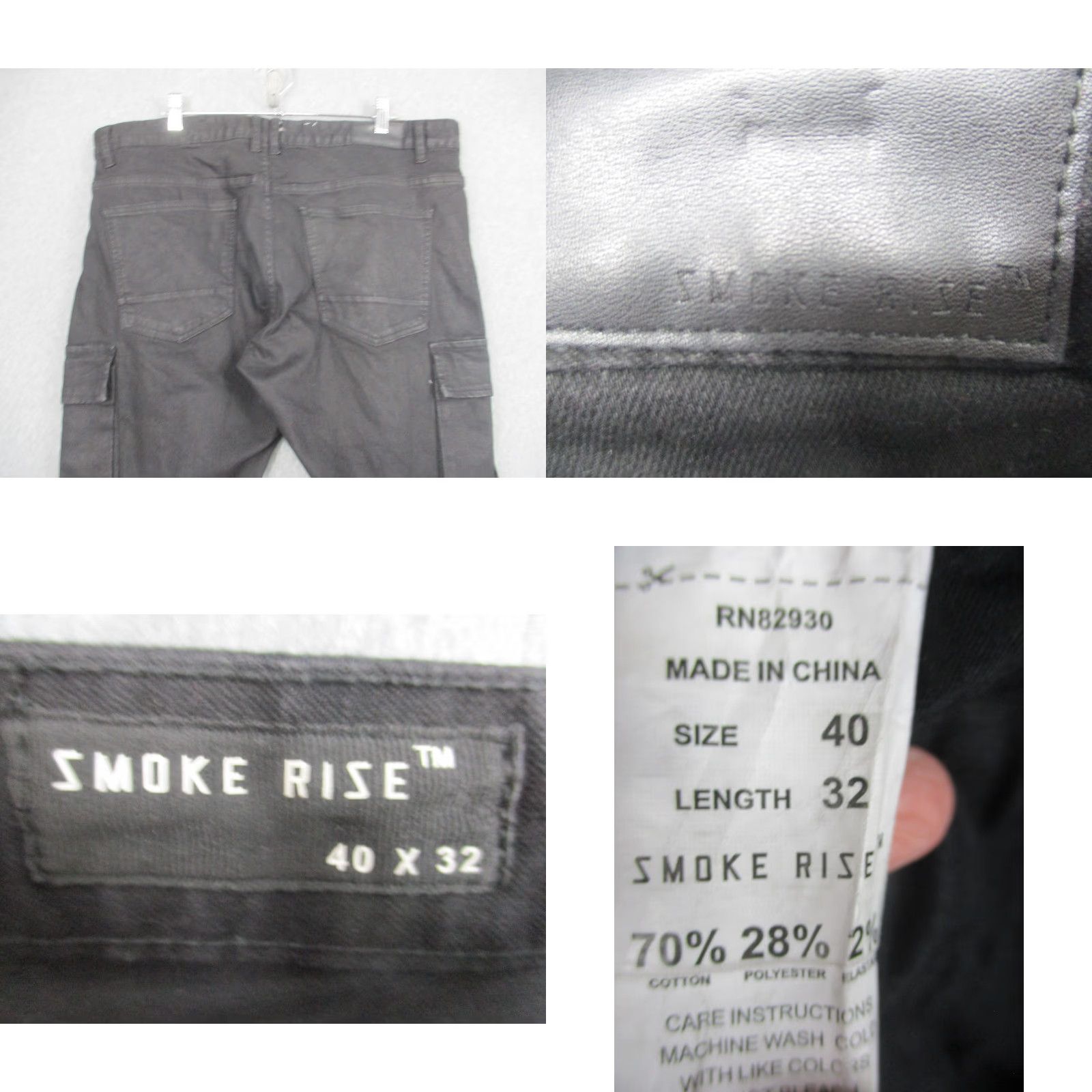 Vintage Smoke Rise Jeans Mens 40x32 Black Cargo D-Ring Utility Stretch Pockets JP22607 Size US 40 / EU 56 - 8 Thumbnail
