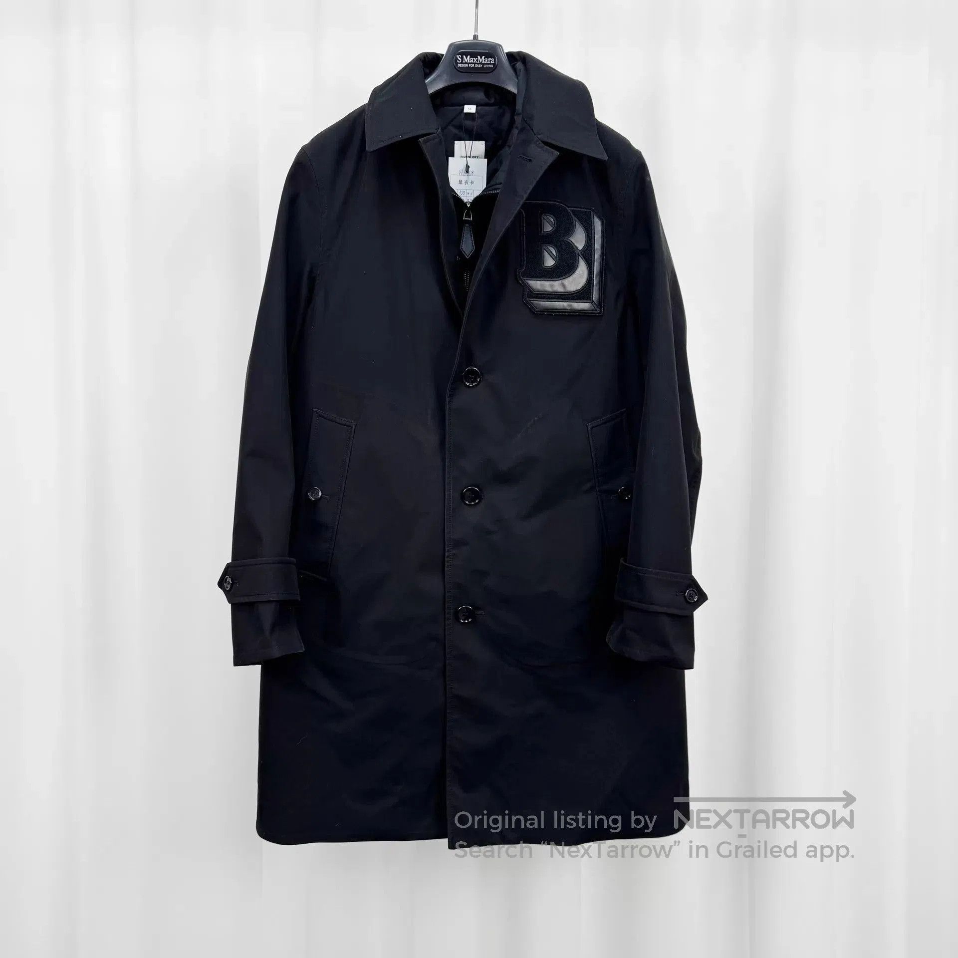 Burberry Black Long Button-Up Coat with Patch Detail. Size US M / EU 48-50 / 2 - 1 Thumbnail