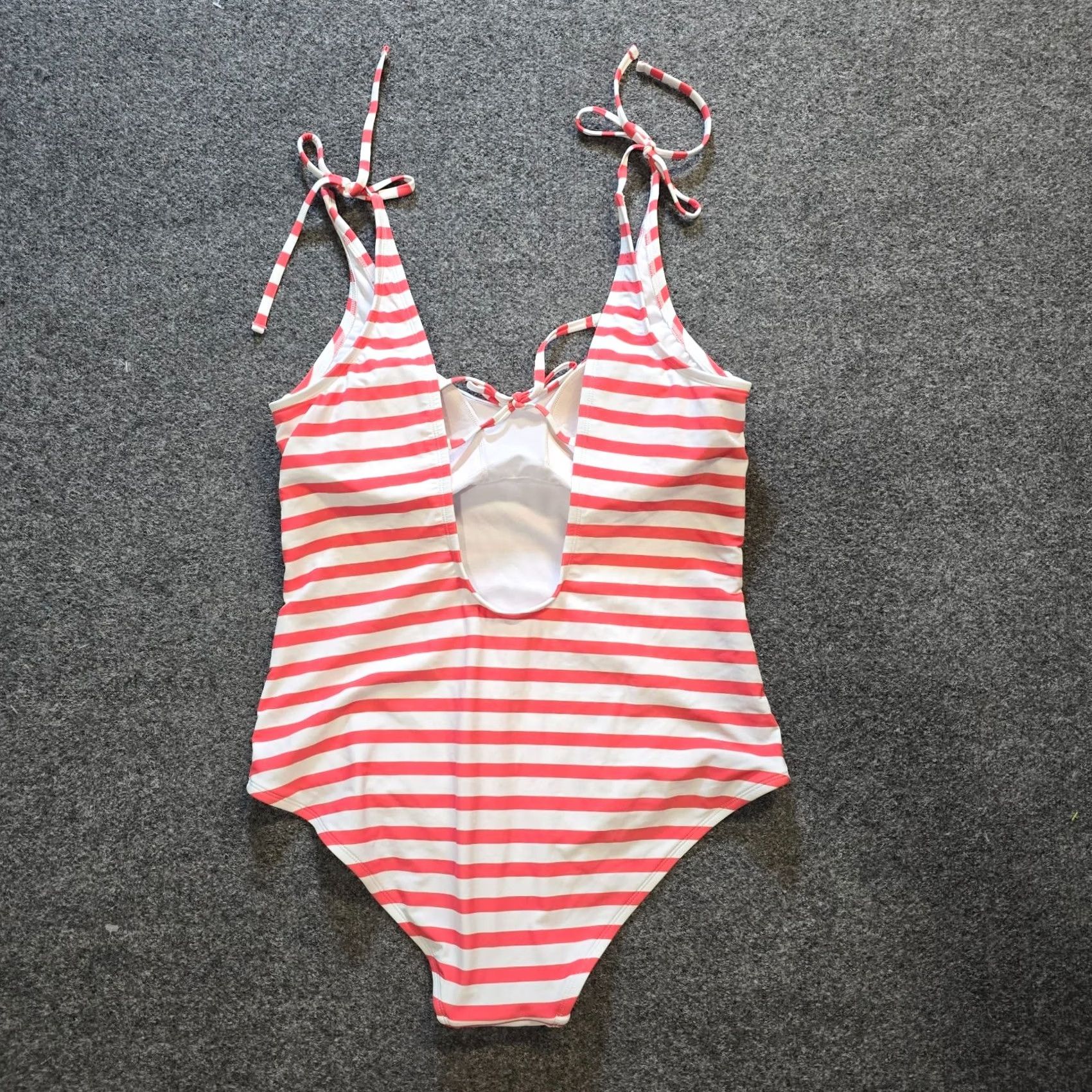 Vintage Kona Sol Swimsuit One Piece Womens XL Red White Striped French Sailor Low Cut Beach Pattern Nylon SS? Size ONE SIZE - 7 Thumbnail
