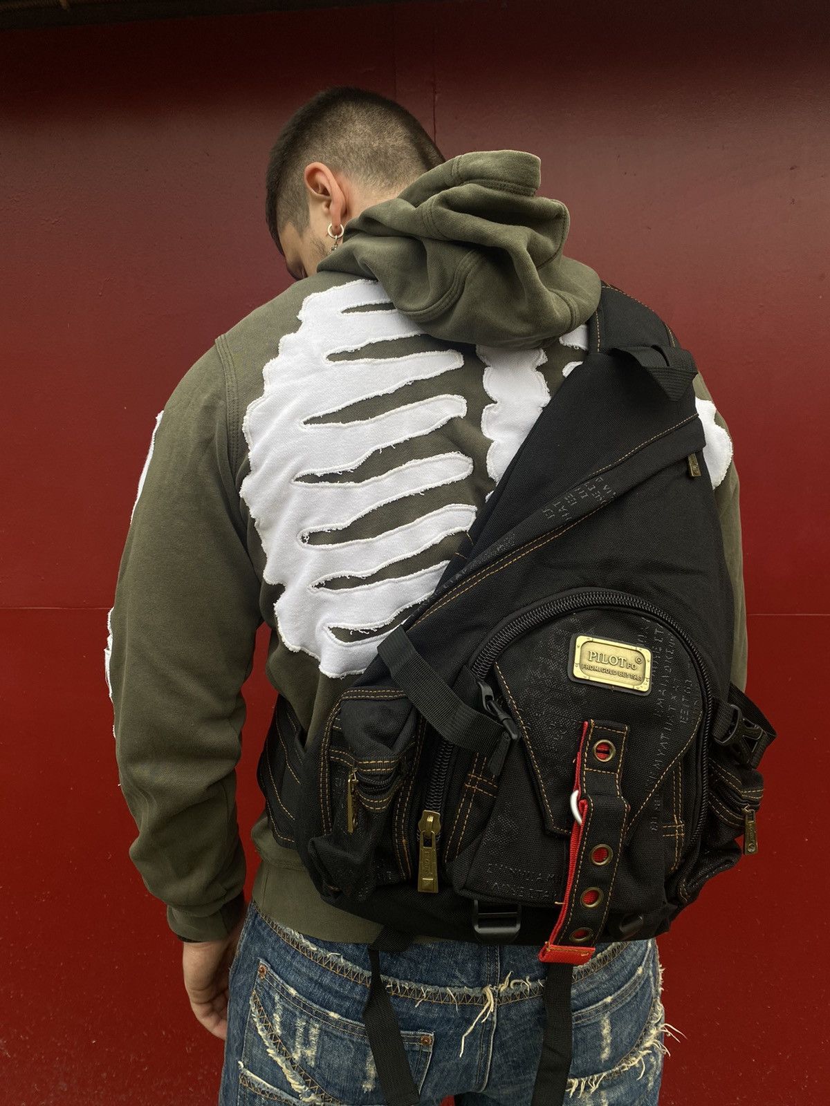 Diesel distressed Multi Pocket y2k sling bag
