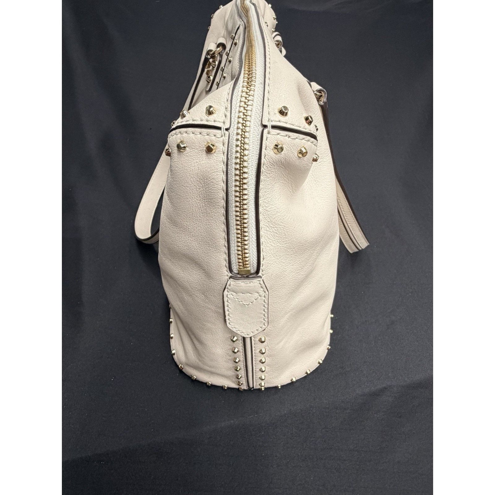 Michael Kors Michael Kors Astor Large Studded White Leather Shoulder Bag Size ONE SIZE - 3 Thumbnail
