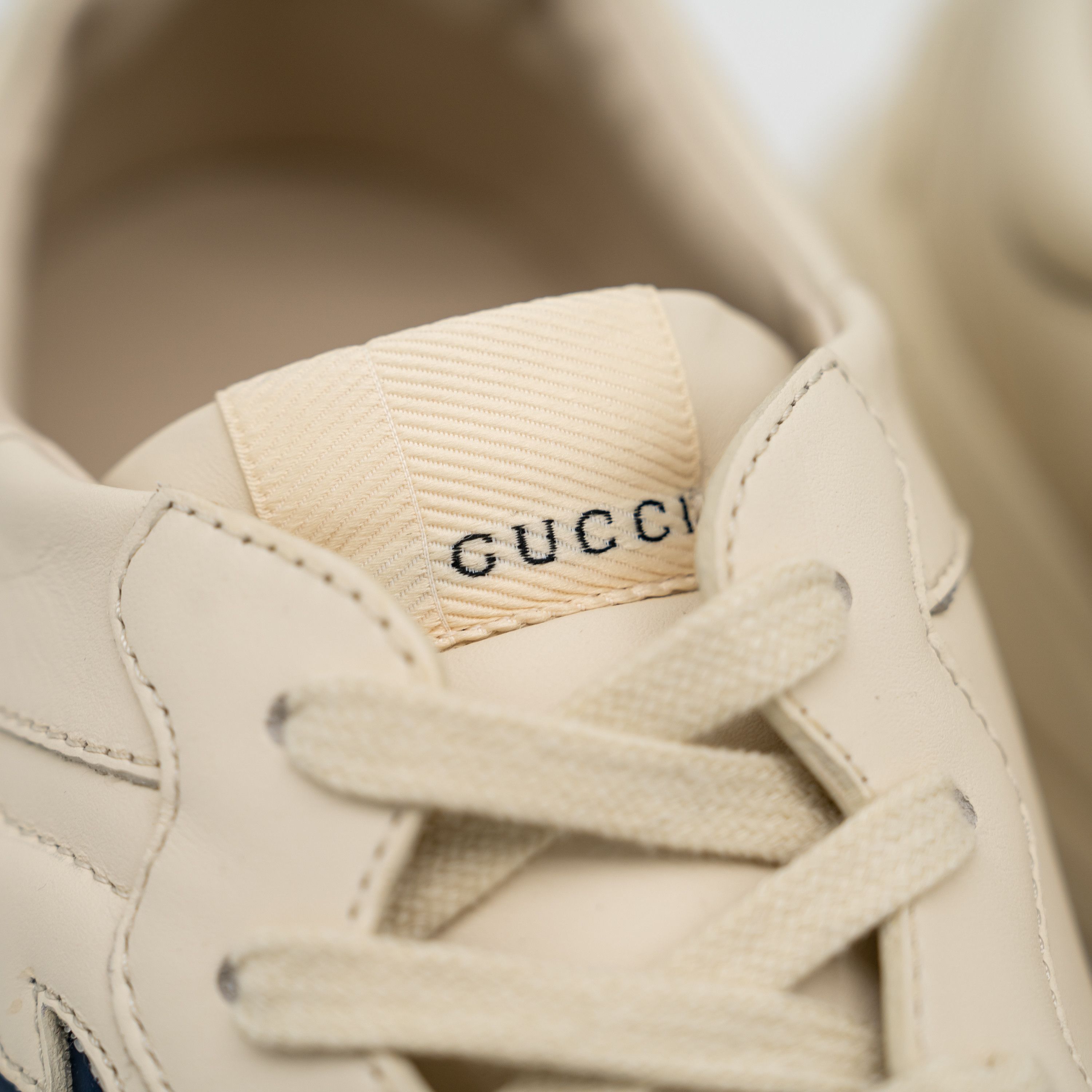 Gucci Gucci Rhyton Ivory Blue GG Cut Out Logo Leather Sneakers Size US 11.5 / EU 44-45 - 8 Thumbnail