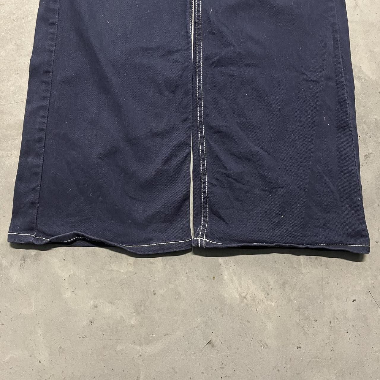 Vintage Crazy Vintage Y2K/2000s Super Baggy Navy Blue Wide Leg Jeans with white Stitching Size 24" / US 00 / IT 34 - 3 Thumbnail
