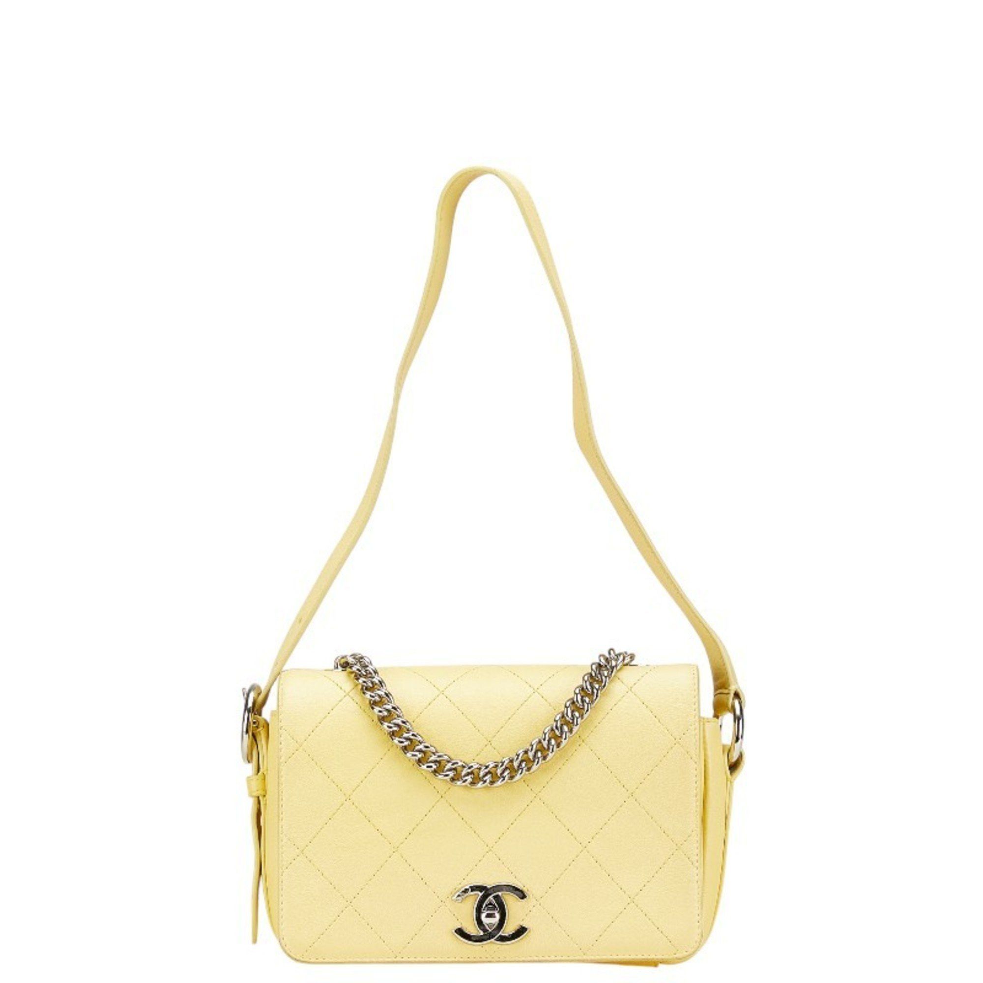 Chanel Matelasse Coco Mark Chain Handbag Shoulder Bag Yellow Leather Women's Chanel