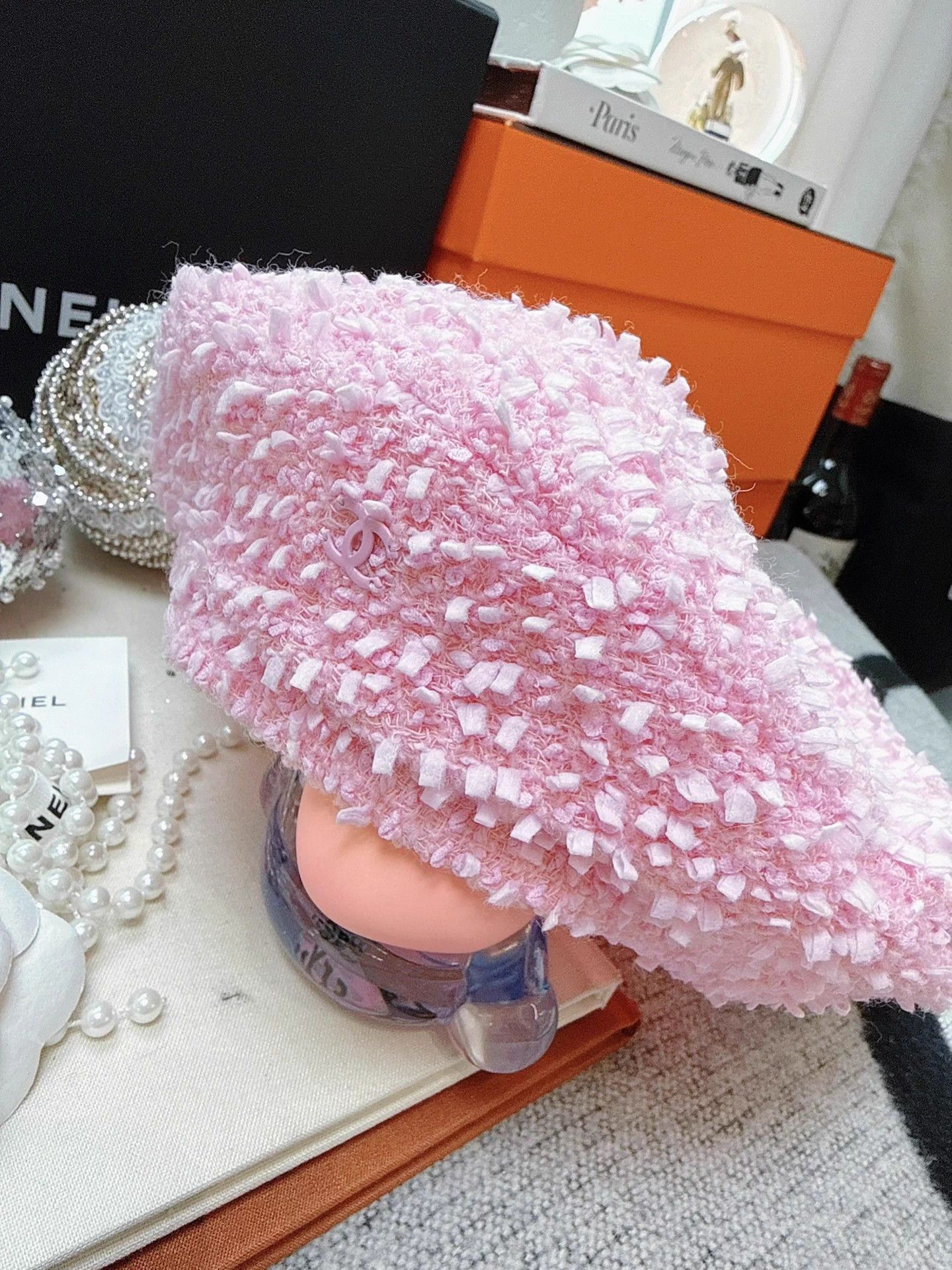 Chanel Chanel 19C Pink Tassel Tweed Beret M Size ONE SIZE - 3 Thumbnail