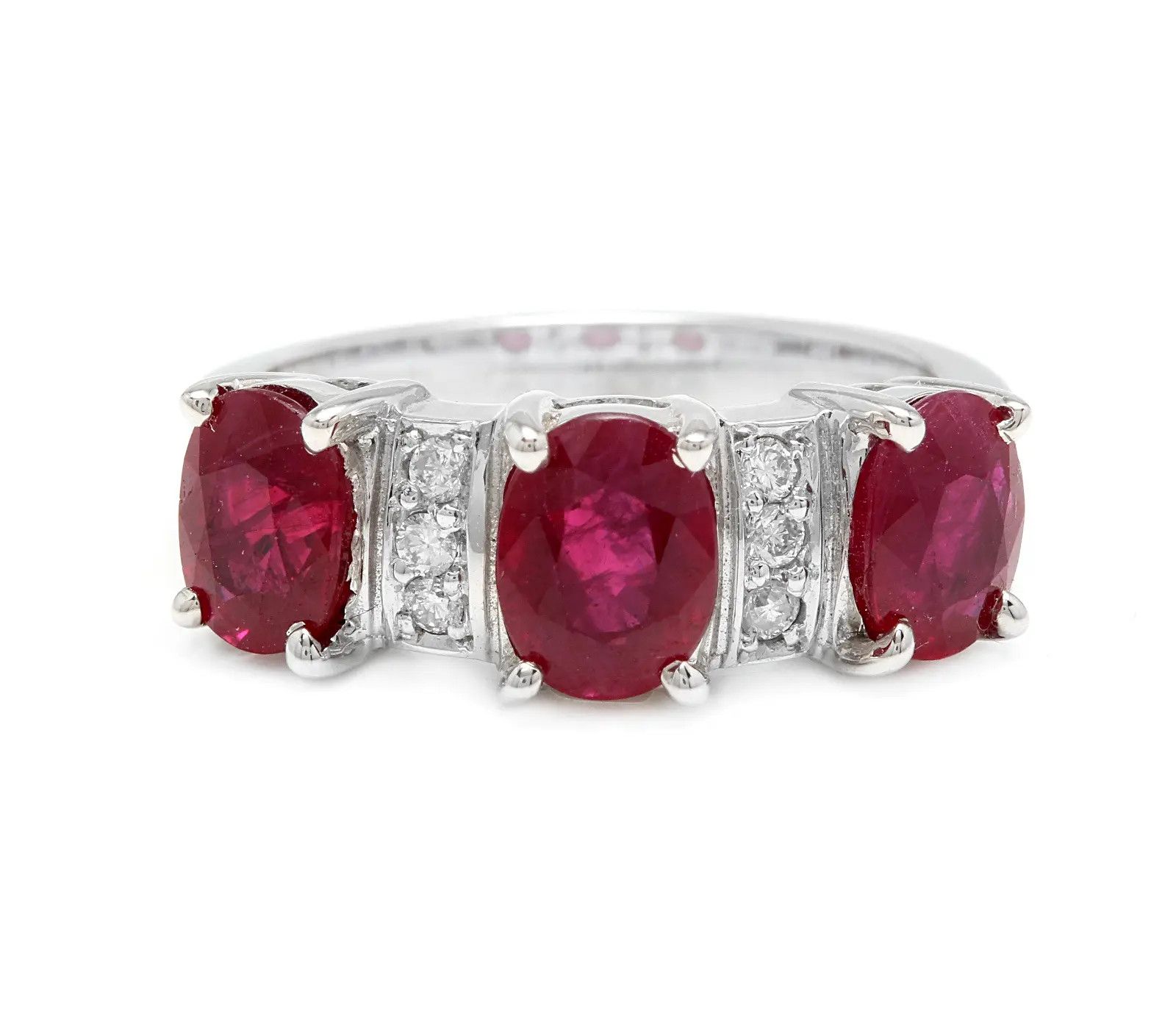 image of 4.15 Carats Natural Red Ruby And Diamond 14K Solid W G Ring in White Gold, Women's