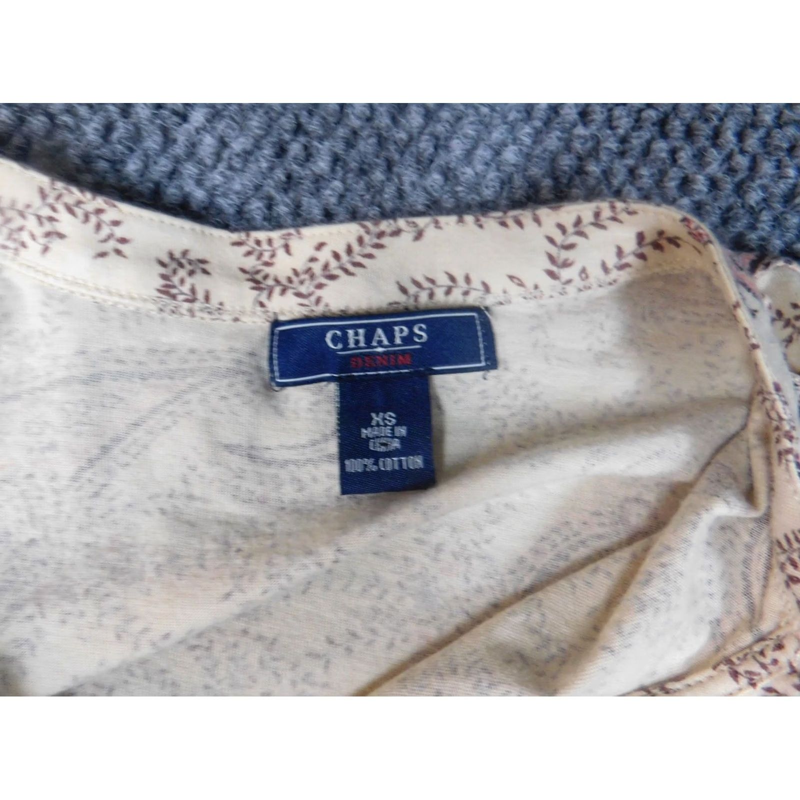 Chaps Chaps Blouse XS Womens Beige Floral Pullover Top Long Sleeve Round Neck Casual Cotton Rayon Shirt Size XS / US 0-2 / IT 36-38 - 5 Thumbnail