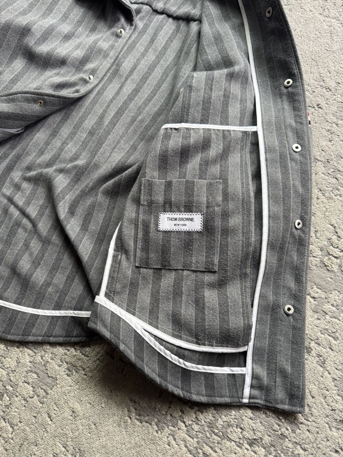 Thom Browne Thom Browne Men Grey Stripped Shirt Size M/L Japan Size US M / EU 48-50 / 2 - 5 Thumbnail