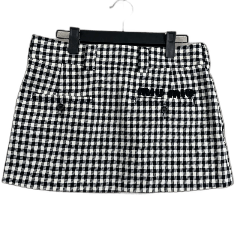 Miu Miu MiuMiu Black White Checkered Mini Skirt Size 36" / US 14 / IT 50 - 1 Thumbnail