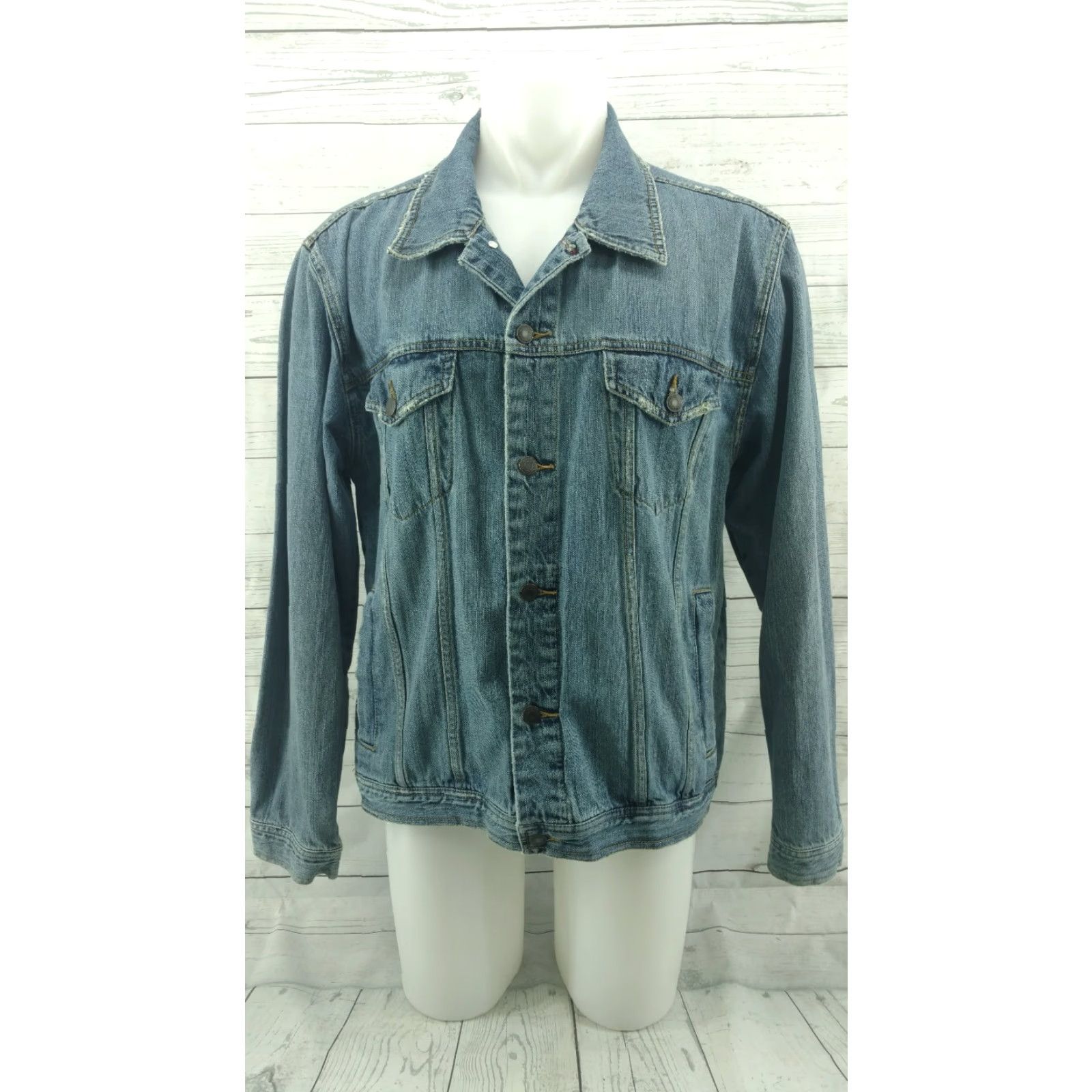 Vintage Aéropostale Denim Jean Jacket Mens Distressed Large Denim Jean Jacket Mens L Blue 90s Event Size US 33 - 2 Thumbnail