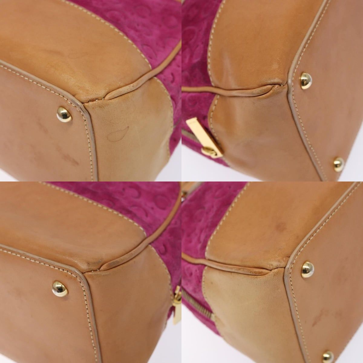 Celine CELINE C Macadam Canvas Hand Bag Suede Leather Purple Gold Size ONE SIZE - 10 Thumbnail