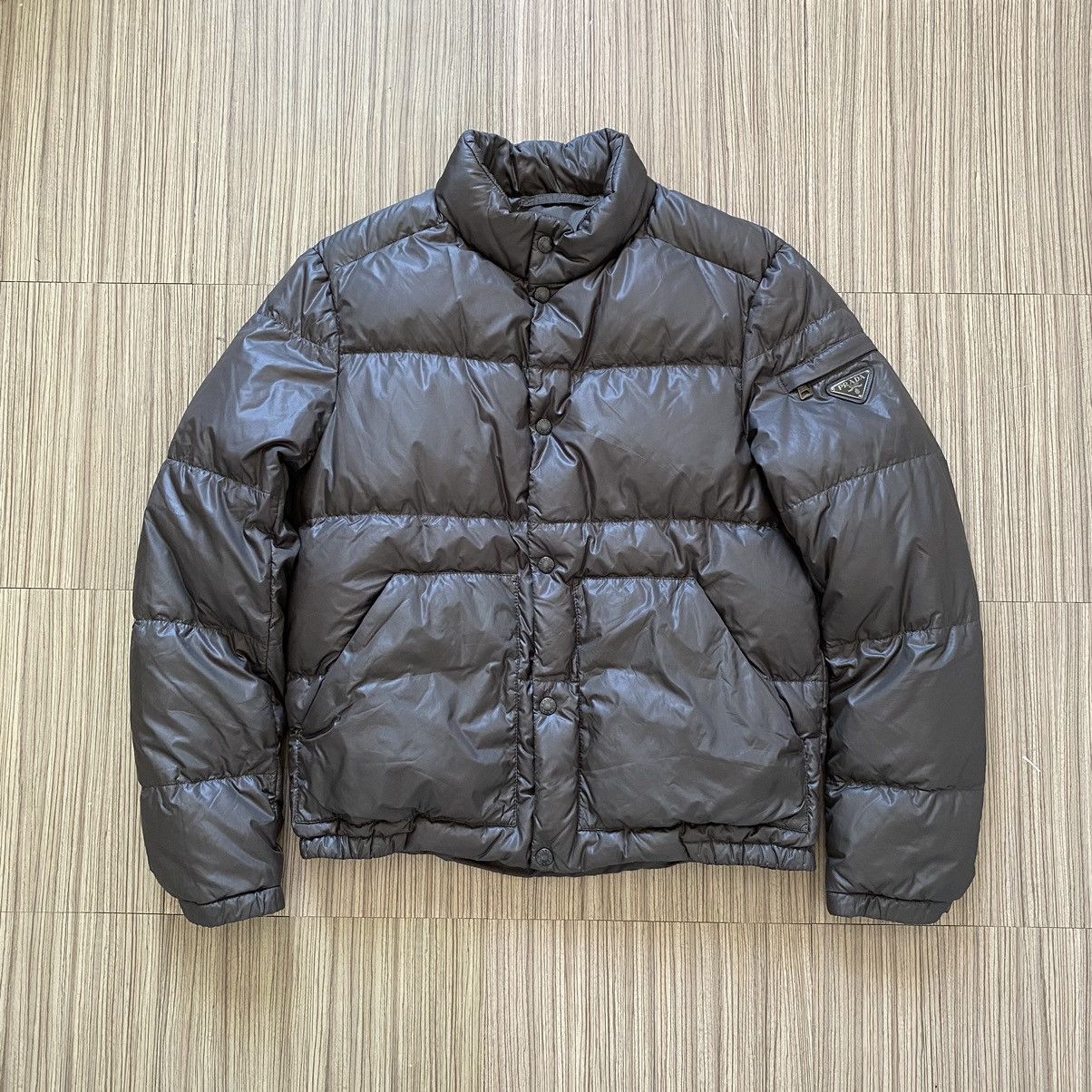 image of Prada Logo Down Puffer Jacket in Olive, Men's (Size Medium)
