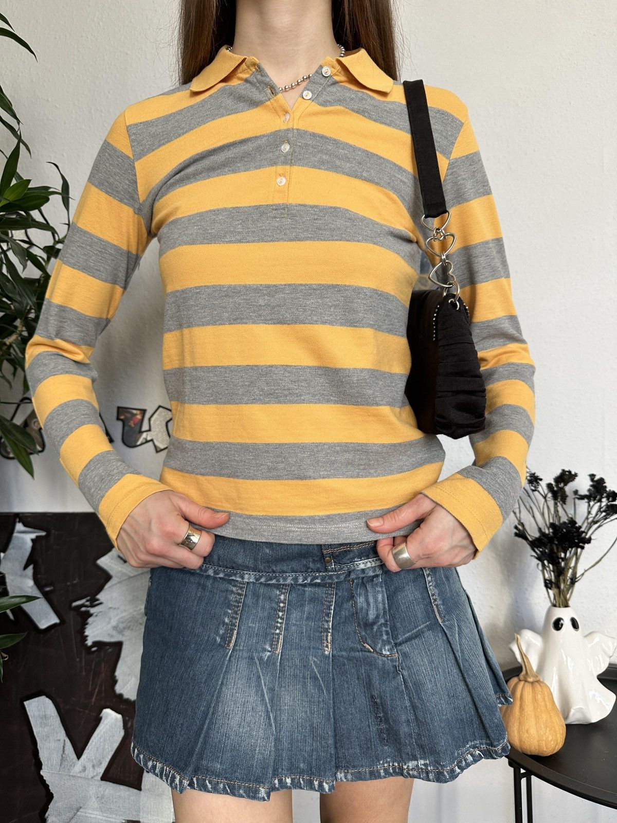 Japanese Brand × Vintage Preppy Cute Skinny Stripes Polo T-shirt 90s Size S / US 4 / IT 40 - 3 Thumbnail
