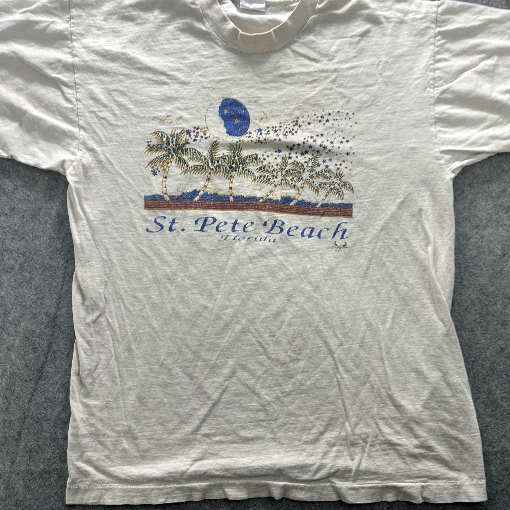 Vintage VINTAGE St Pete Beach Shirt Mens Medium White Florida Palm Trees Moon 90s Size US L / EU 52-54 / 3 - 3 Thumbnail