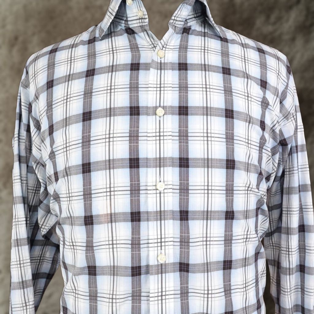 Vintage VINTAGE Thomas Dean Dress Shirt Mens 2XL Blue Gray Plaid Long Sleeve Cotton Size 48R - 1 Thumbnail