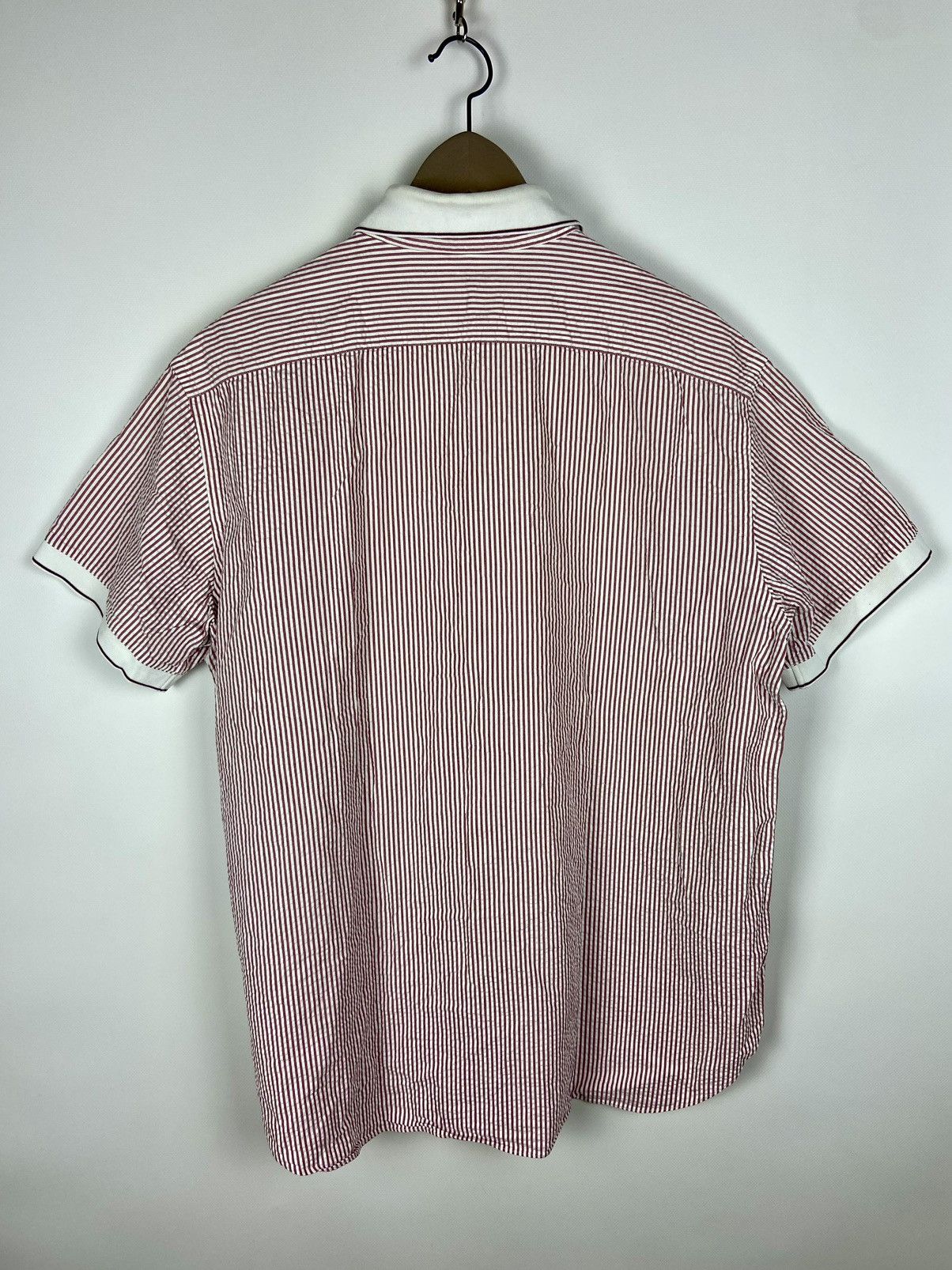 Brioni × Designer Brioni Striped Mens Shirt White Pink Short Sleeve Luxury Size US XL / EU 56 / 4 - 2 Thumbnail