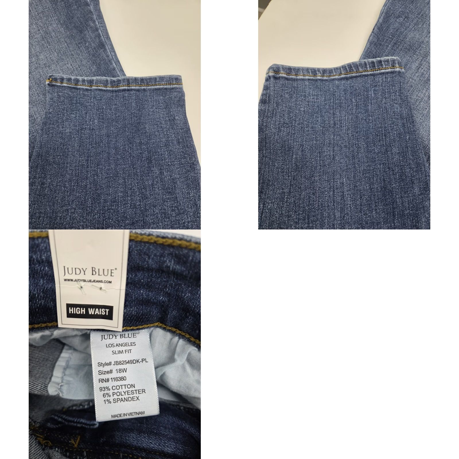 Vintage VINTAGE NWT Judy Blue Womens High Waist Reg Curvy Slim Fit Jeans 18W Blue Denim 5-Pocket Slimming Stretch Machine Washable Plus Size Womens Jeans Size 40" / US 18 - 9 Thumbnail