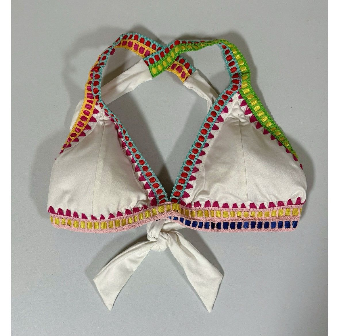 Bar III × Designer × Vintage White Rainbow Stitching Bikini Top Bathing Suit Size S 🤍🧡🩷✨ Size S / US 4 / IT 40 - 3 Thumbnail