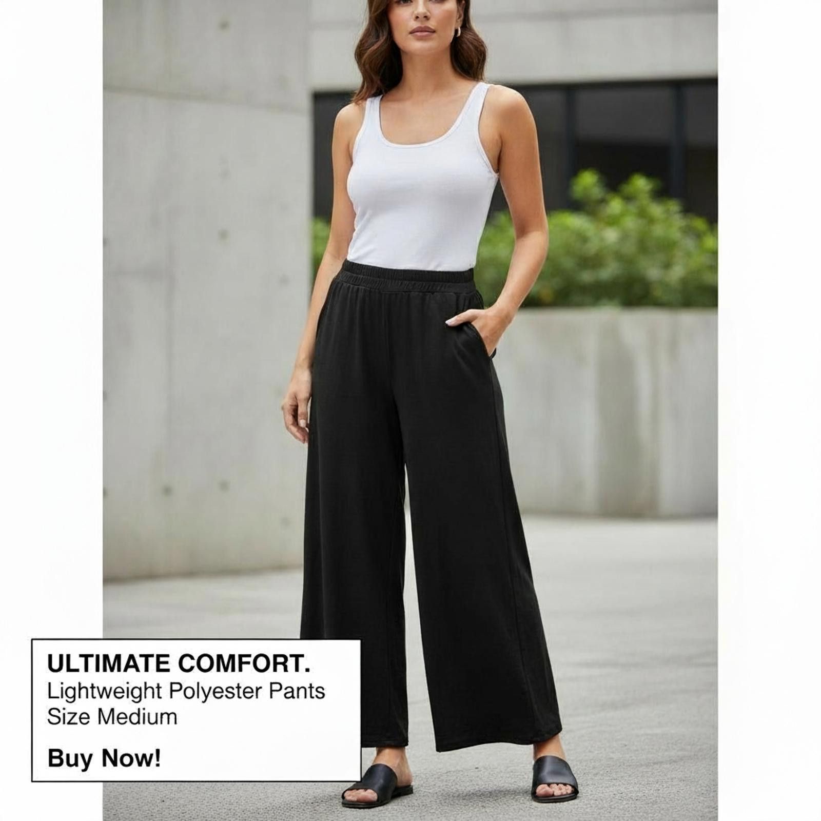 Other Lightweight Black Polyester Casual Pants - Medium Size 32" / US 10 / IT 46 - 1 Thumbnail