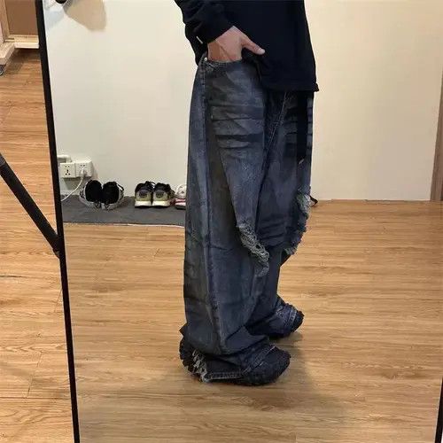 VIBE Retro washed distressed hole graffiti dirty dyed jeans Size US 34 / EU 50 - 2 Thumbnail