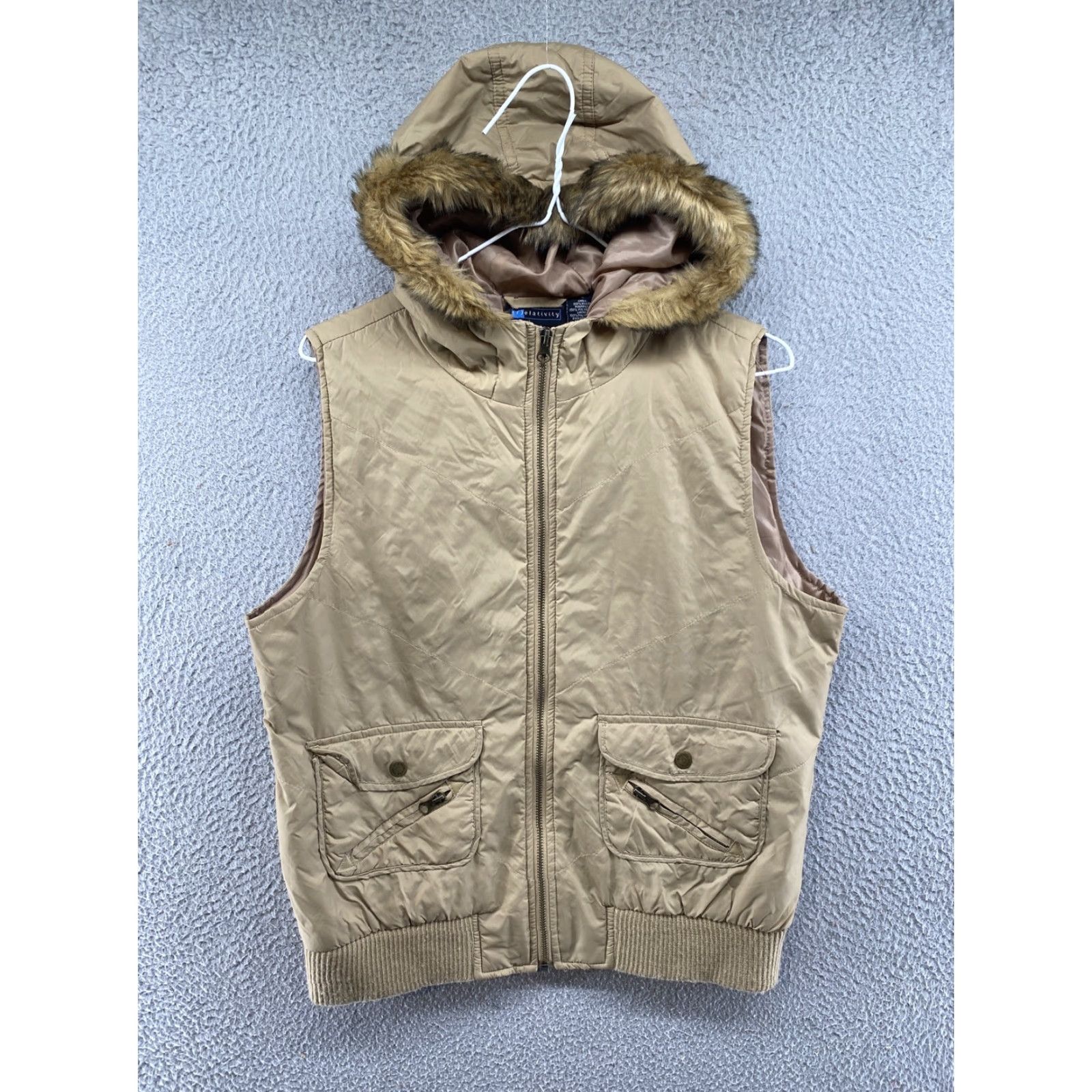 Vintage Relativity Women's Vest Nylon Beige Full Zip Faux Fur Hood L Size Size L / US 10 / IT 46 - 2 Thumbnail