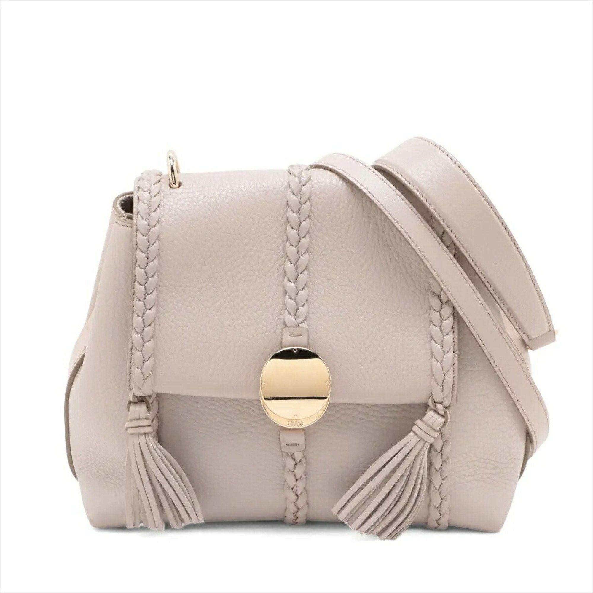 Chloé Chloe Penelope Beige Leather Shoulder Bag Hand Tote Genuine Women's