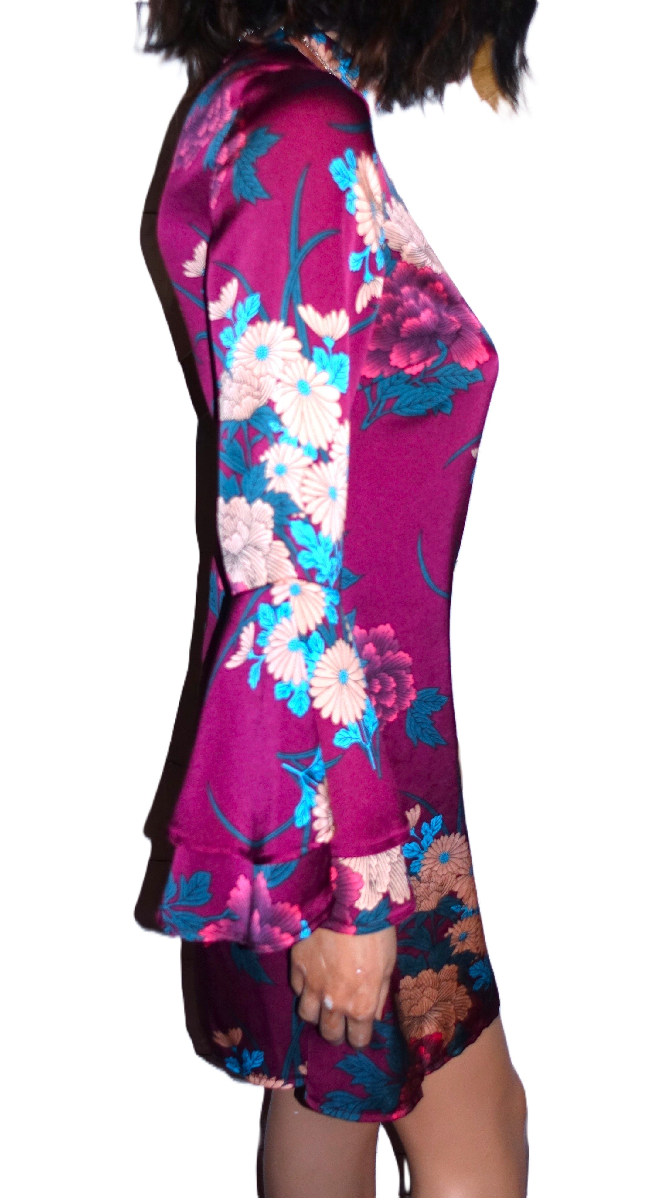 Other Parisian Asian Inspired Burgundy Floral Dress 8 Size M / US 6-8 / IT 42-44 - 7 Thumbnail