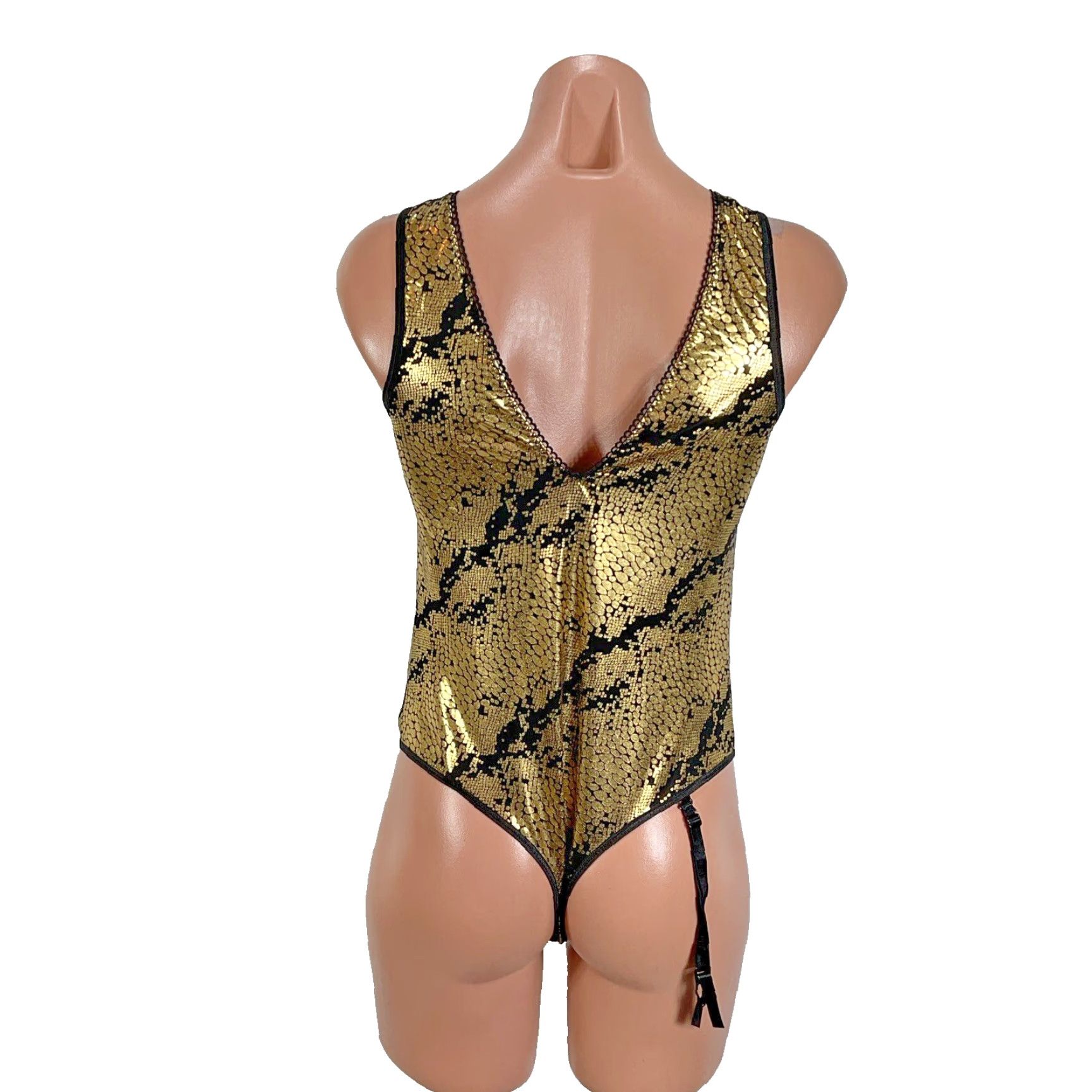 VINTAGE Frederick's of Hollywood Teddy Bodysuit Gold L 1990s Glam Rock Special Occasion Mens Womens Girls Boys