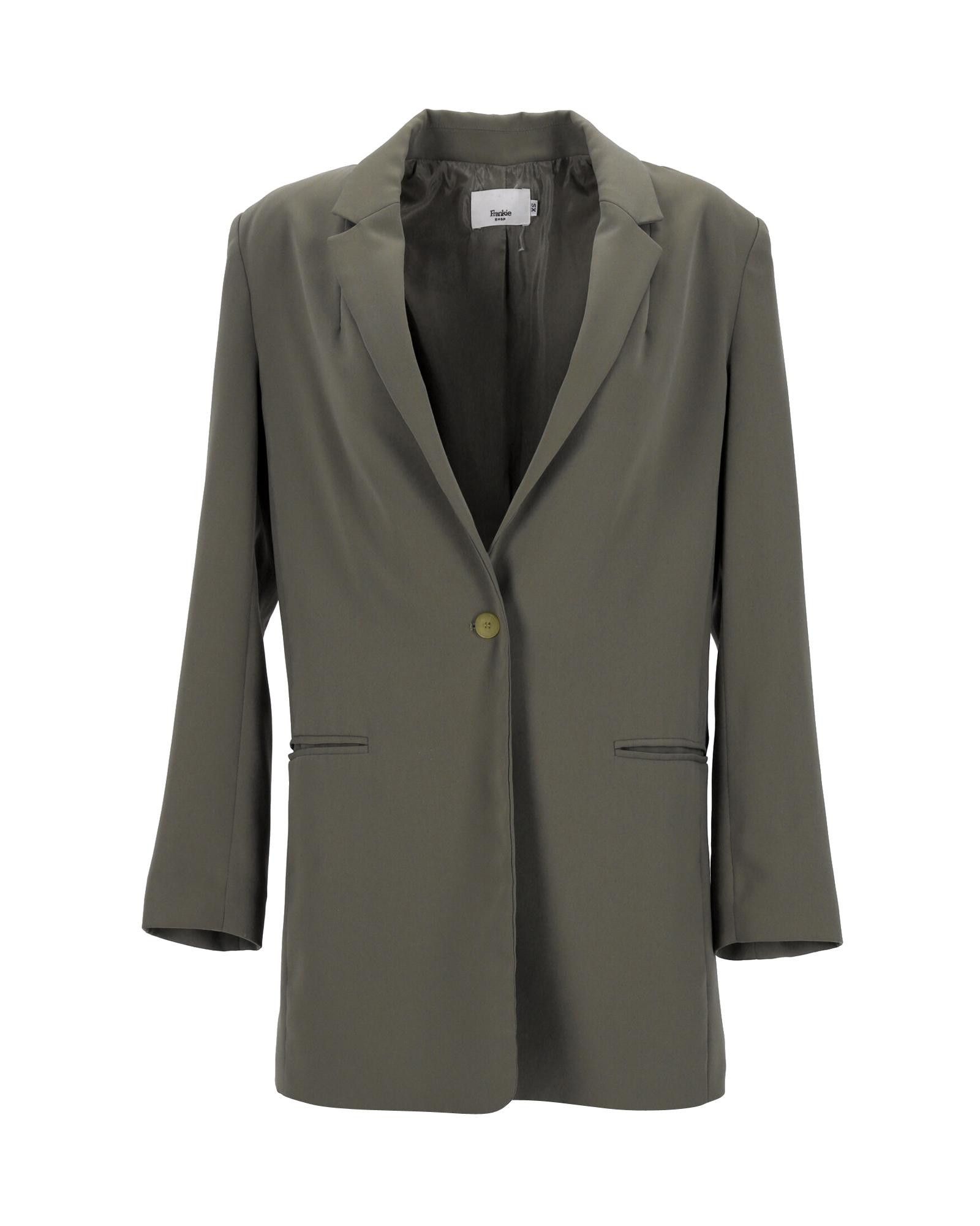 image of Frankie Shop Olive Green Single-Breasted Polyester Blazer in Green/Olive, Women's (Size XS)