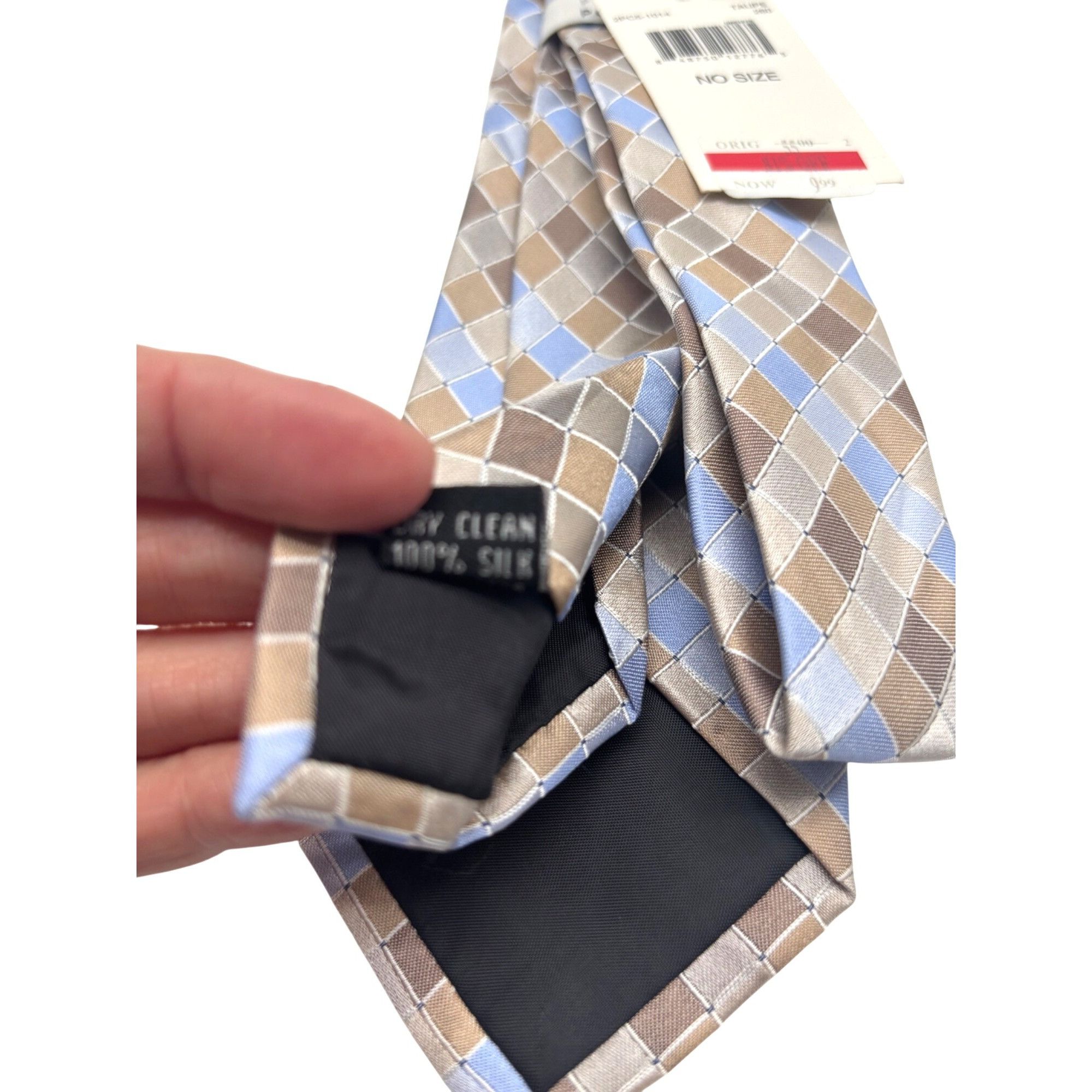 Perry Ellis Perry Ellis Portfolio Stolk Geo Slim Silk Necktie, Taupe, O Size ONE SIZE - 8 Thumbnail