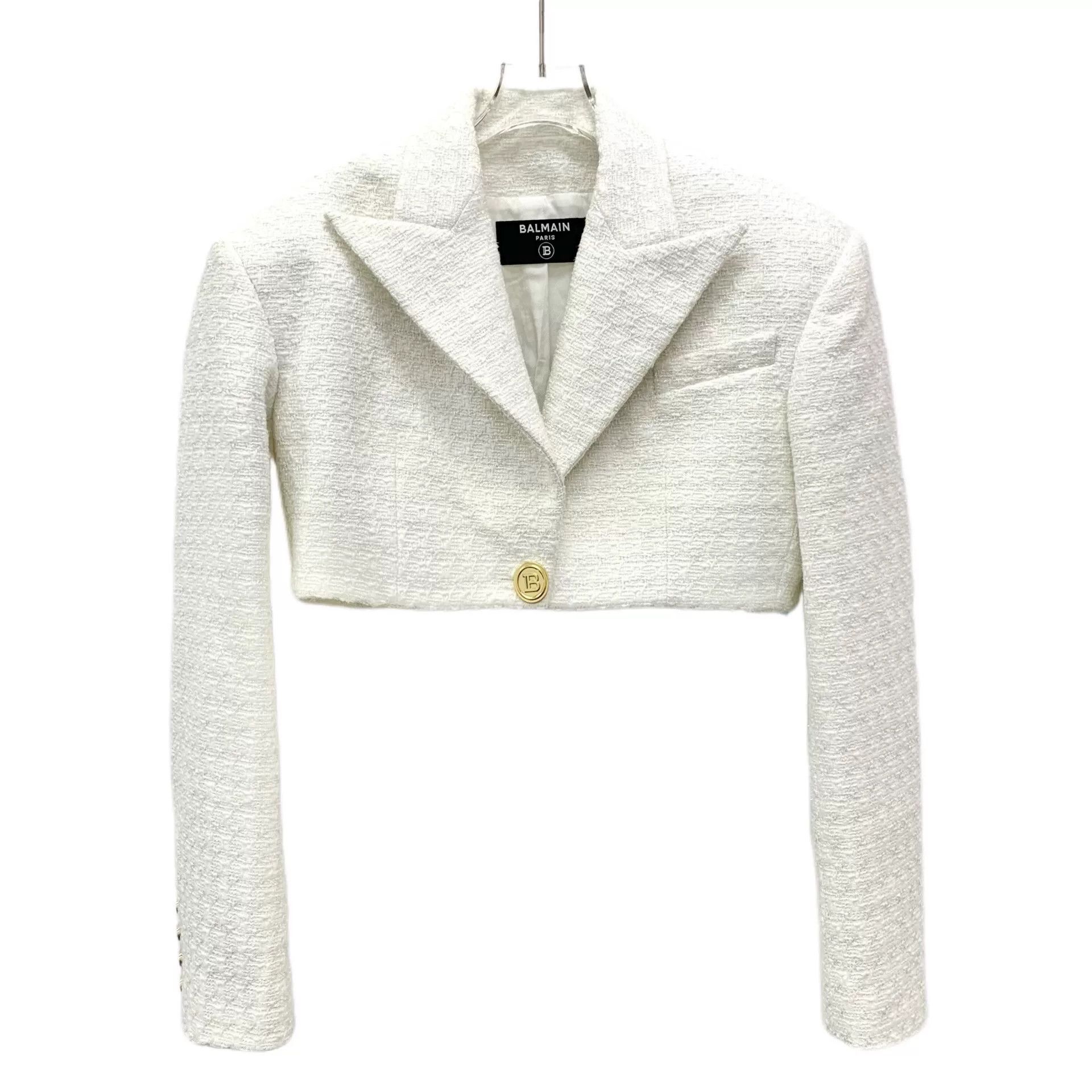 Balmain Balmain White Woven Short Coat Size M / US 6-8 / IT 42-44 - 1 Thumbnail