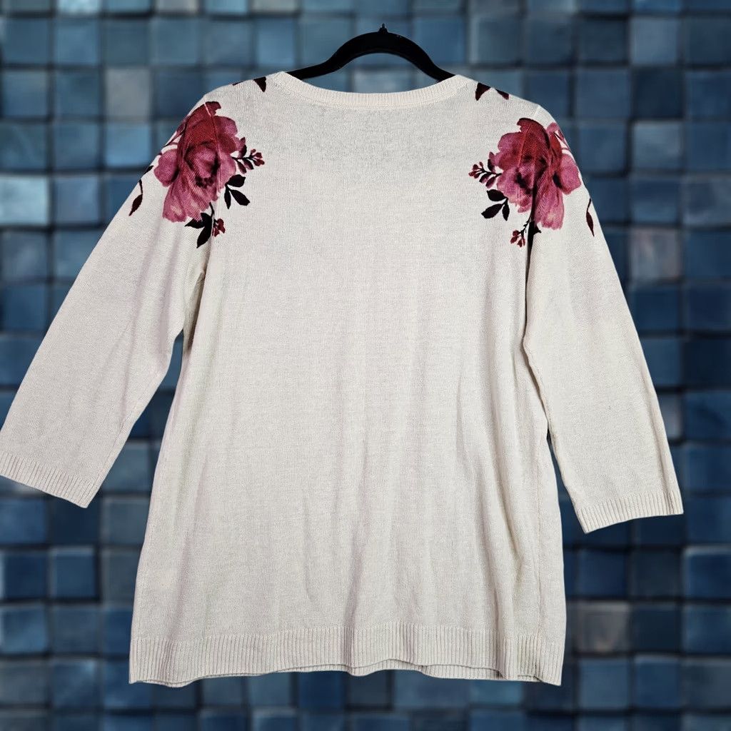 J. Jill J.JILL Wearever Collection Floral Printed Pullover Sweater S Women Knit Long Sleeve Multicolor V-Neck Regular Size S Pullover Size S / US 4 / IT 40 - 1 Thumbnail