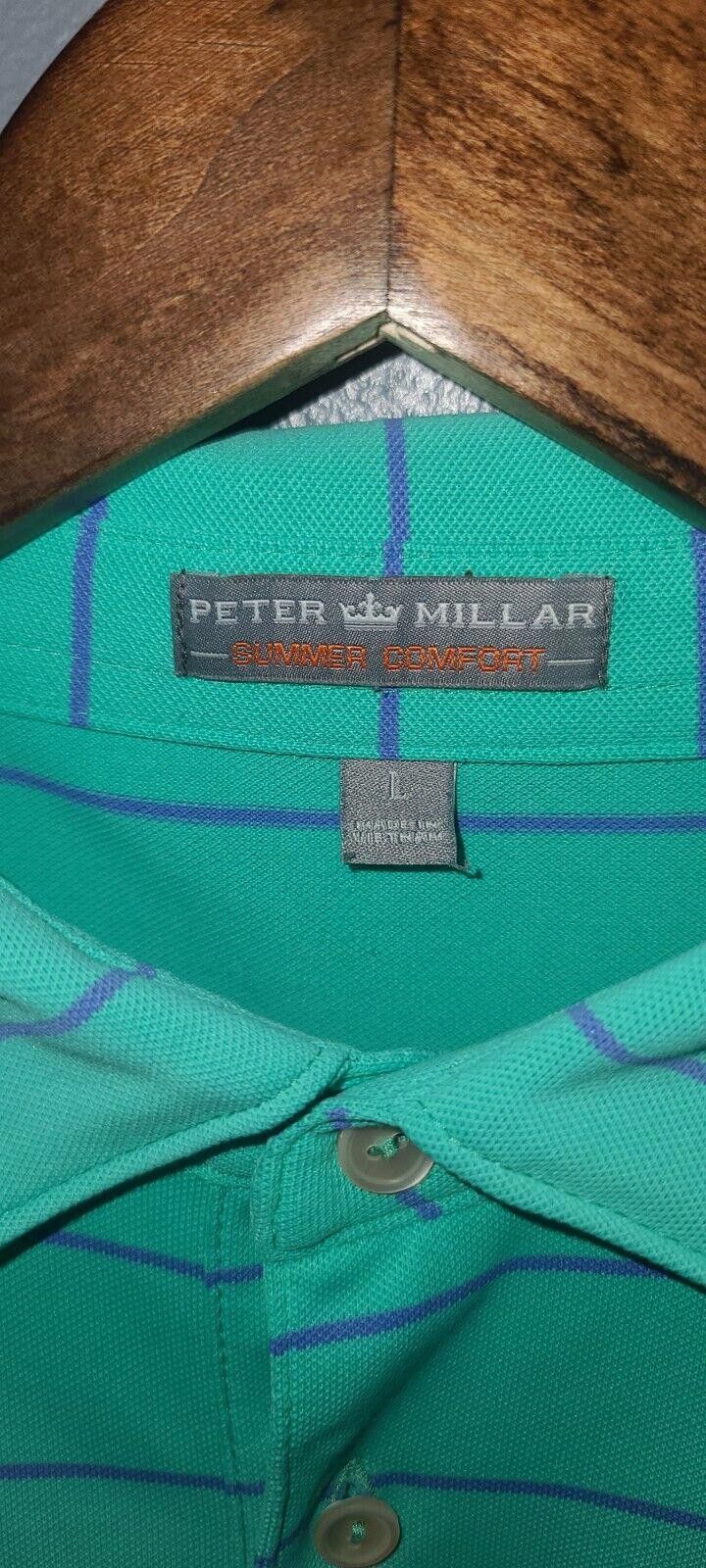 Peter Millar Peter Millar Polo Shirt Men's Large Teal Striped Size US L / EU 52-54 / 3 - 5 Thumbnail