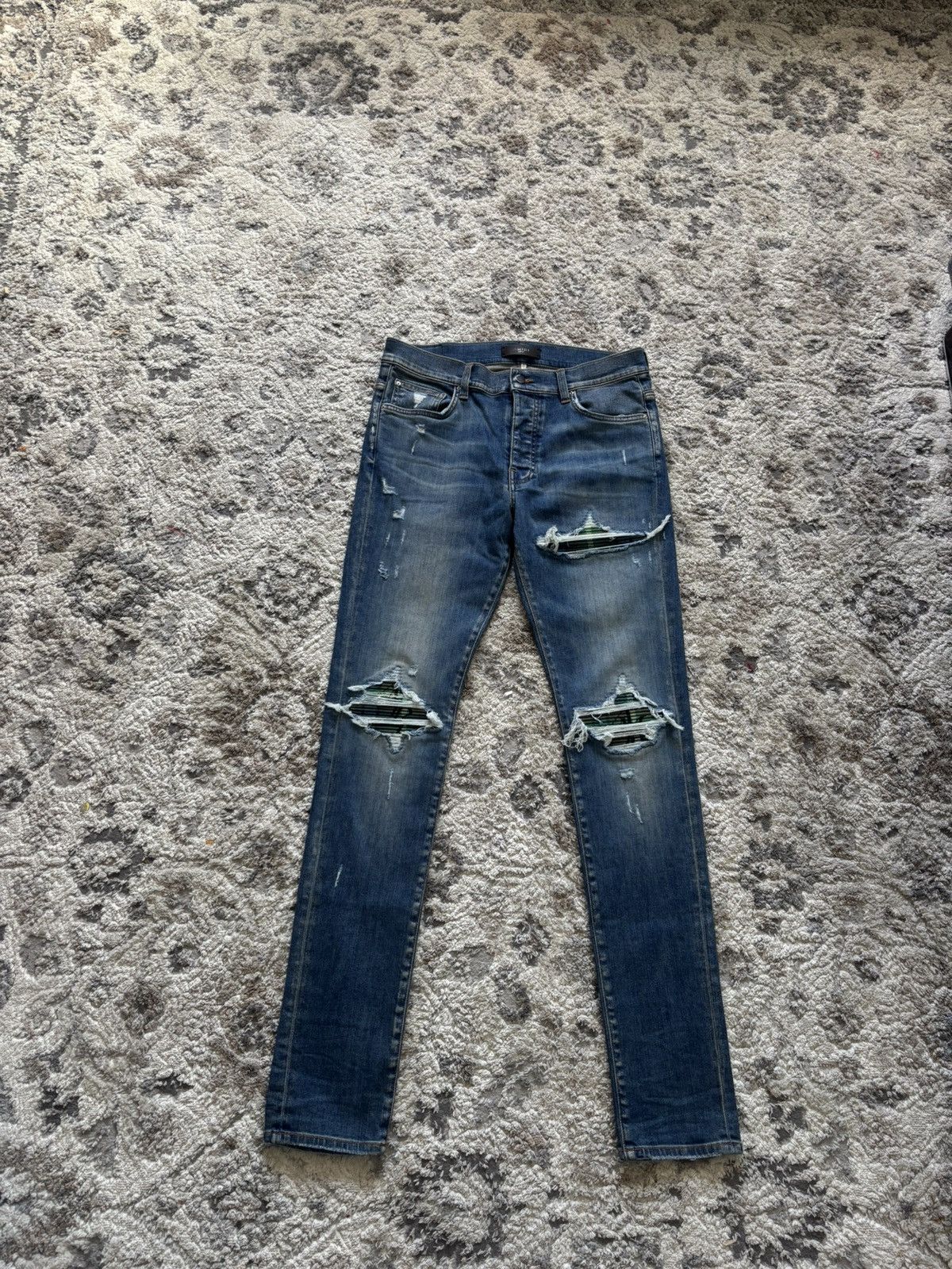 Amiri Amiri MX1 Green Plaid Patch Jeans Size 33 Size US 33 - 1 Thumbnail