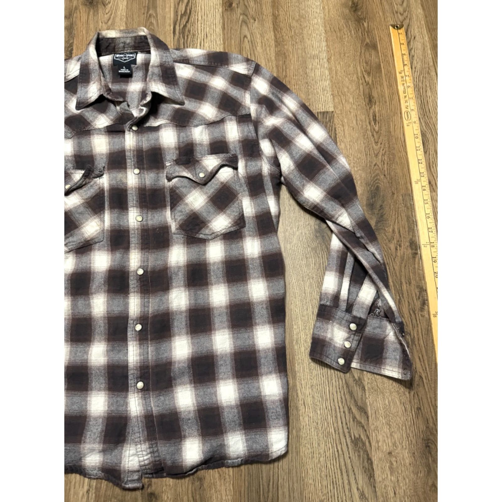 Vintage Work N Sport Shirt, Men's Size Large, Brown White Plaid Long Sleeve Button Up Size US L / EU 52-54 / 3 - 4 Thumbnail