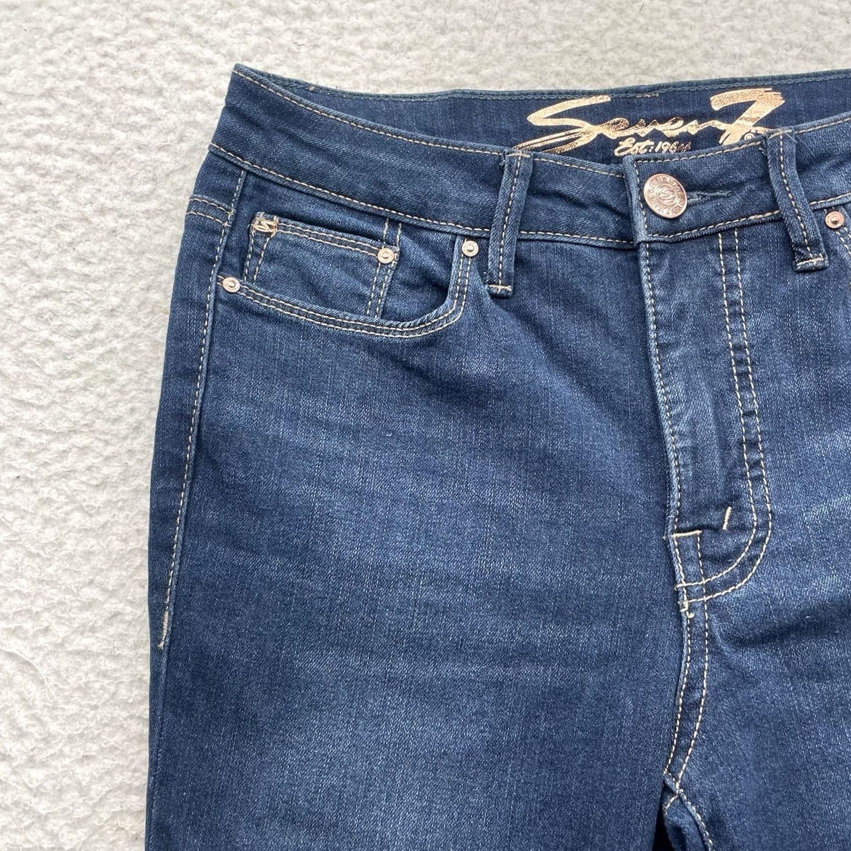 Vintage Seven7 Jeans Slim Flared Denim Blue 28x32 High Rise Women's Jeans 28 Waist 32 Inseam Distressed? No. Size 26" / US 2 / IT 38 - 3 Thumbnail