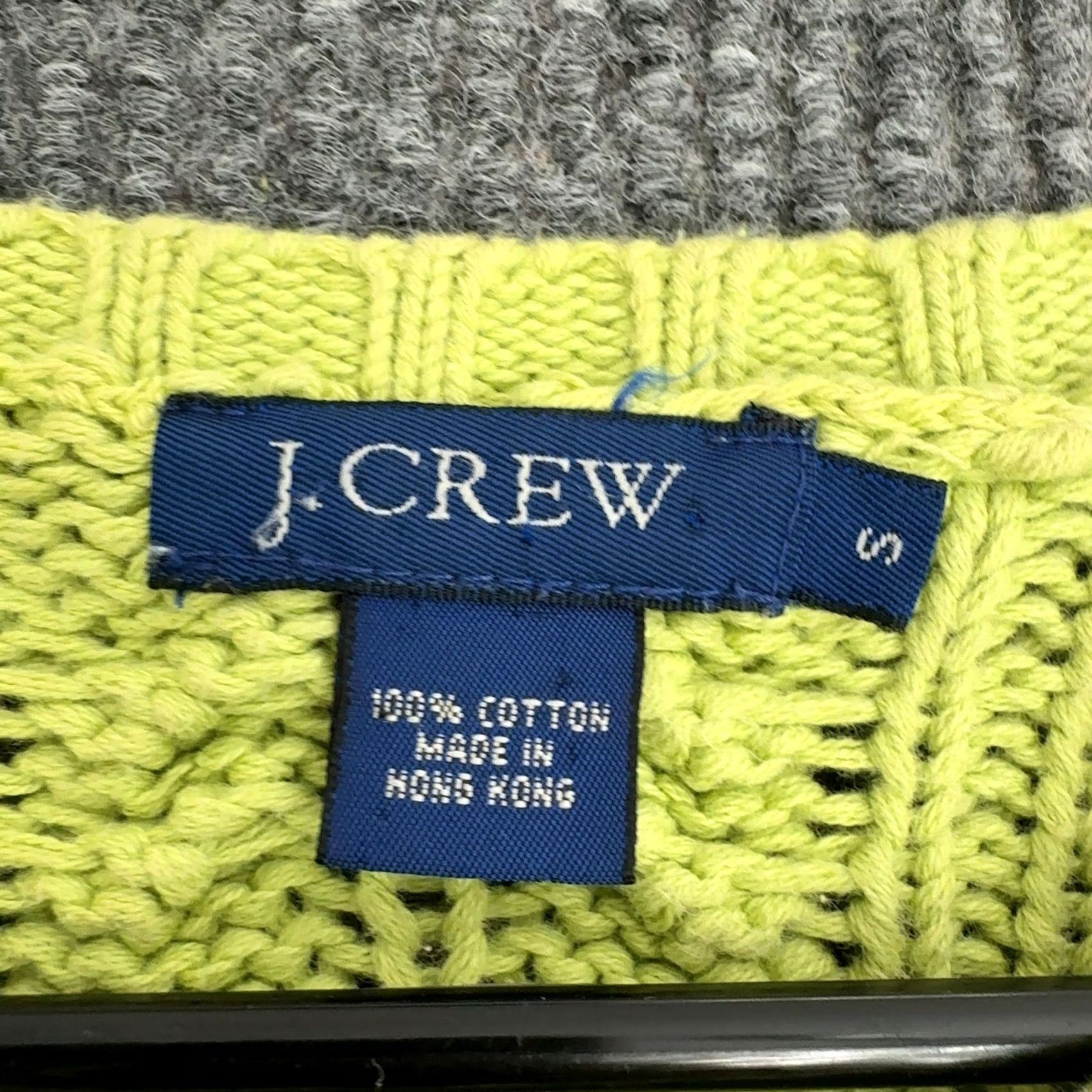 J.Crew J.CREW Sweater Womens S Lime Green 100% Cotton Cable-Knit V-Neck Classic Pullover Long Sleeve Size S / US 4 / IT 40 - 4 Thumbnail