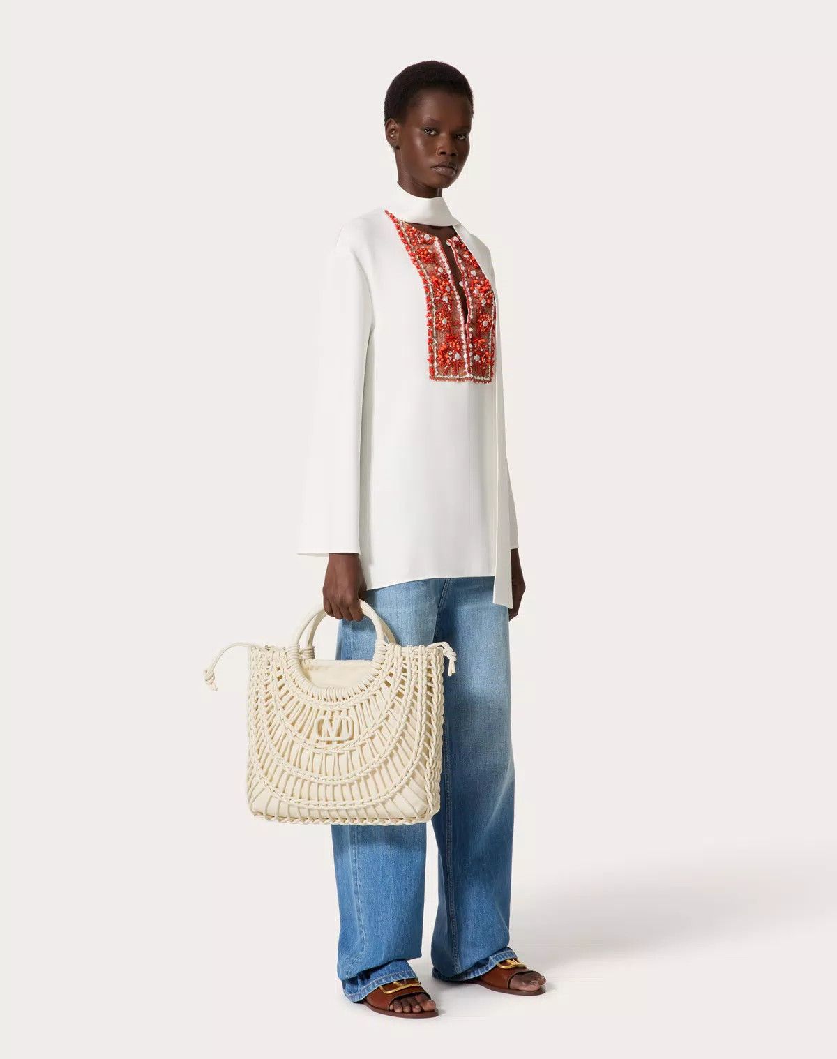 Valentino oc11z0725 Size:OS/Allknots Woven Leather Shopper in White Size ONE SIZE - 8 Thumbnail
